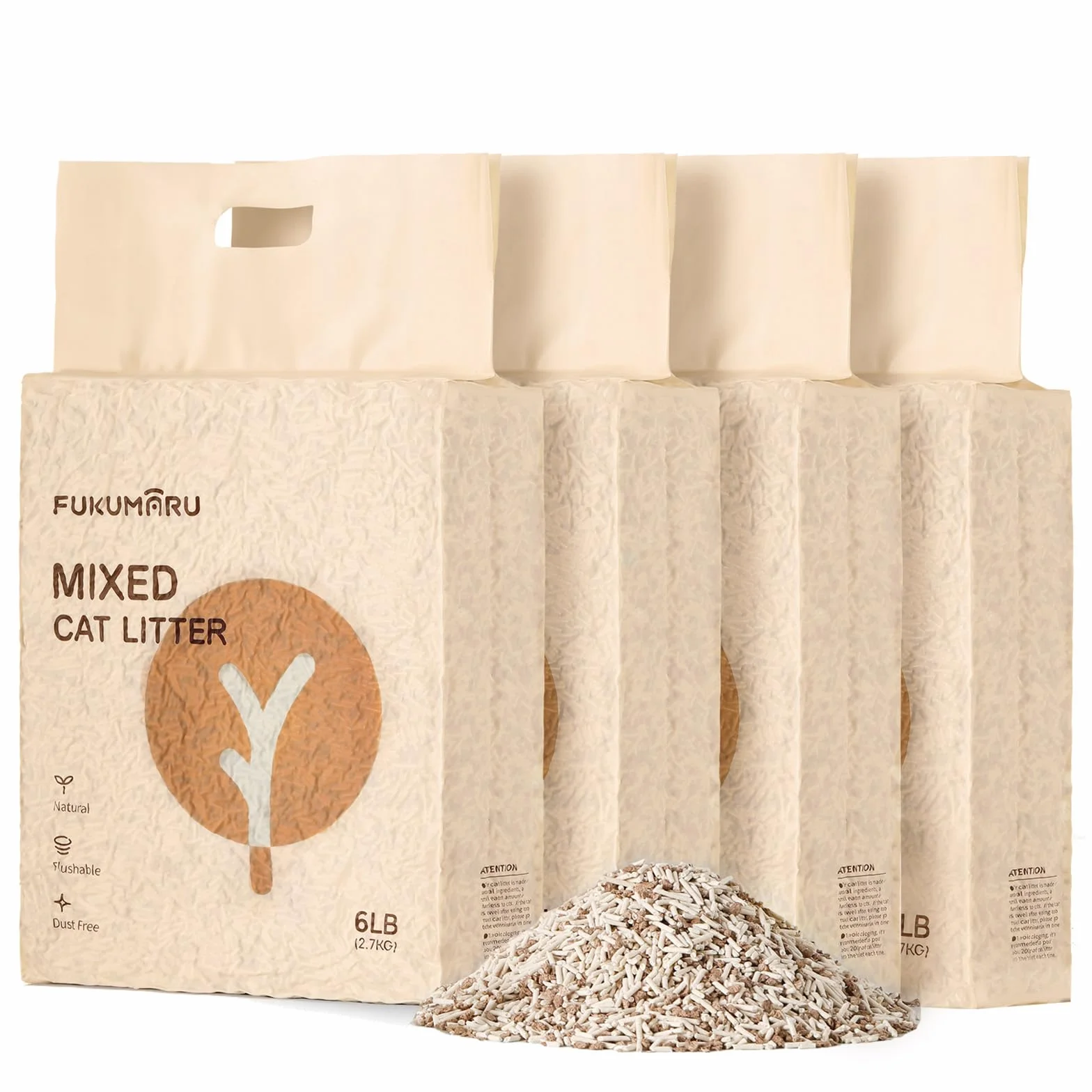FUKUMARU Arena de Tofu para Gatos 10.8kg - Arena aglomerante para Gatos, Mezcla de pellets de madera de manzana, Libre de Polvo y fácil de aglomerar, Control de olores, se Puede desechar en el Inodoro