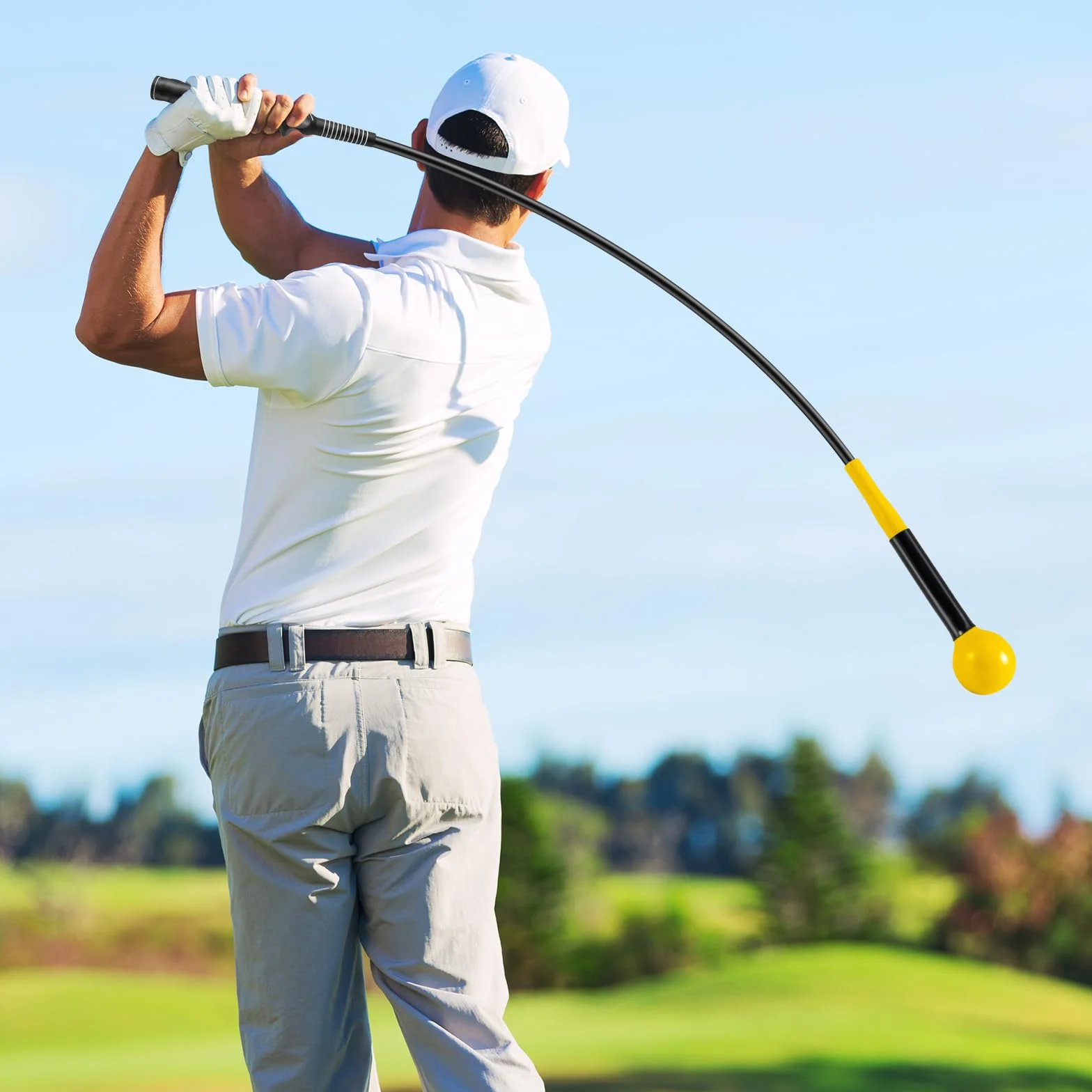 COSTWAY Ayuda para Entrenamiento del Swing de Golf, Palo de Práctica con Cabeza Pesada