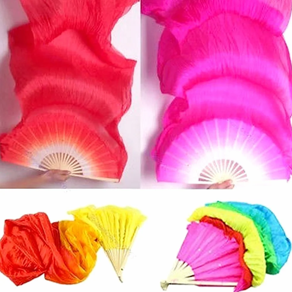 Abanicos largos de seda de bambú para danza del vientre hechos a mano - Rosa