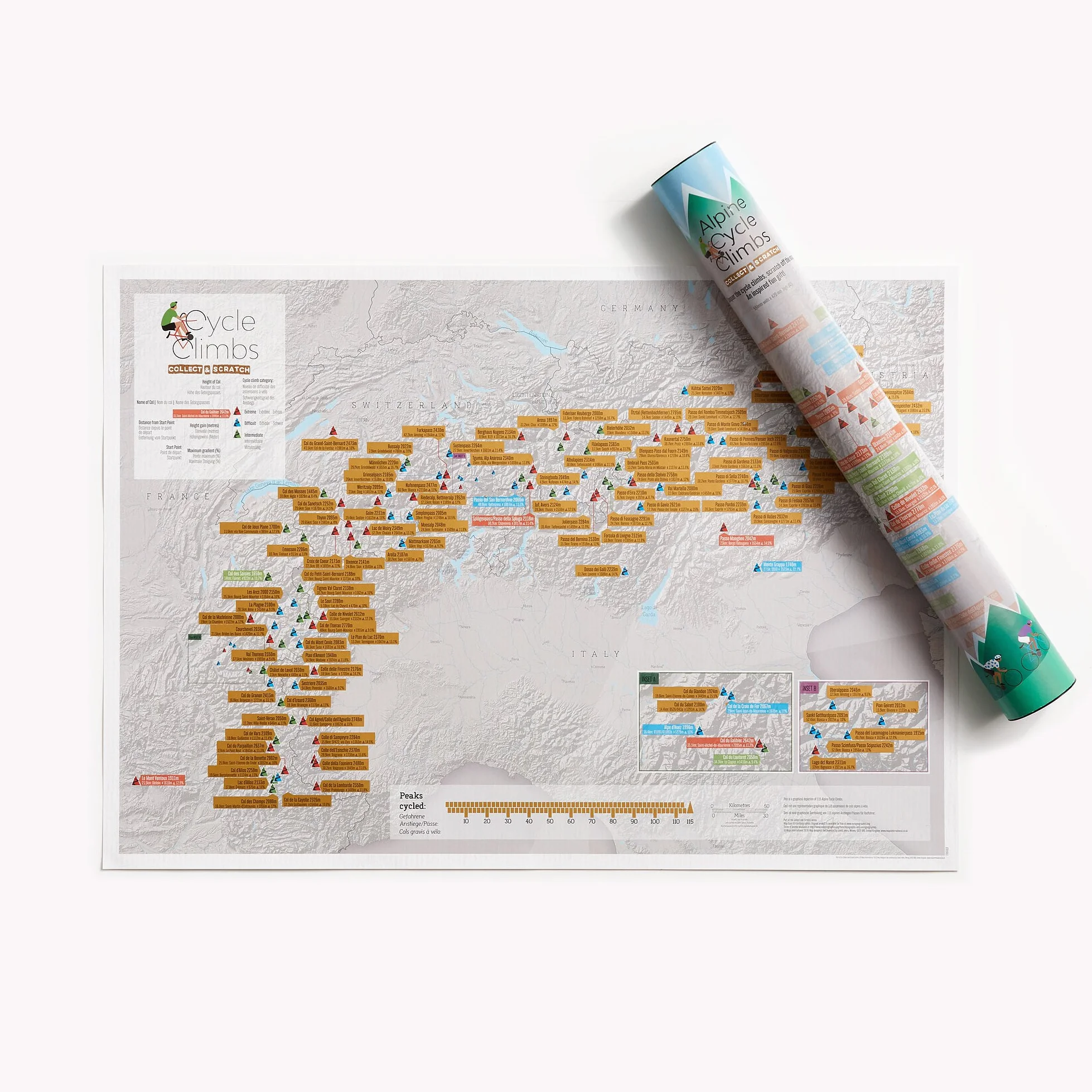 Maps International Cartel Ciclismo Alpino Impresión Tinta Rascable Tamaño A2 59,4x42 cm