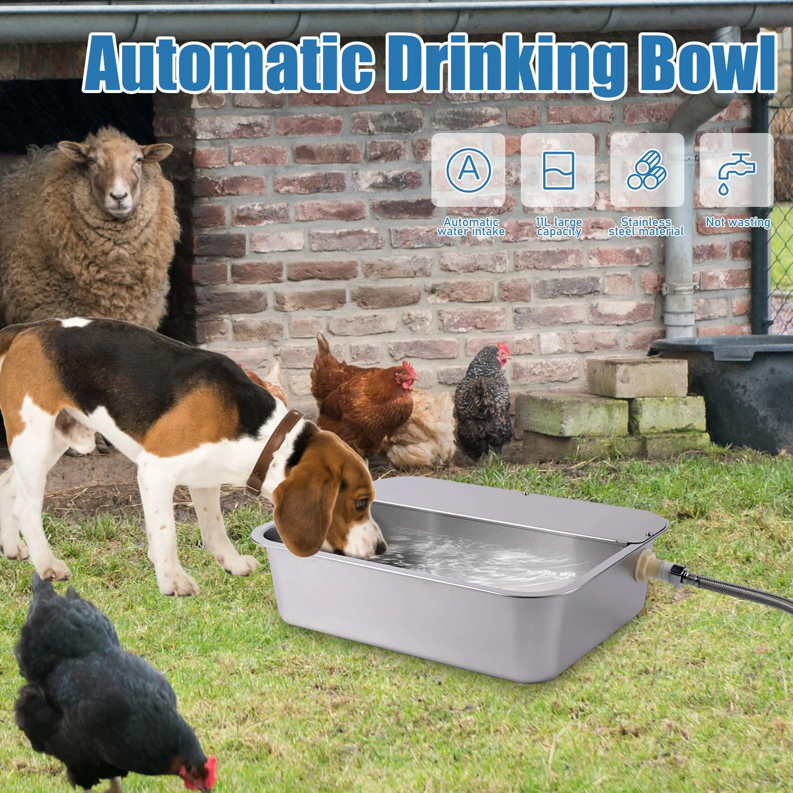 Bebedero AutomáTico para Perros, Bebedero de Acero Inoxidable 11L para Perros Grandes, Correo AutomáTico Autorellenable para Gato de Exterior, CorreoAutomáTico para Cachorro, Gatos y Gallinas