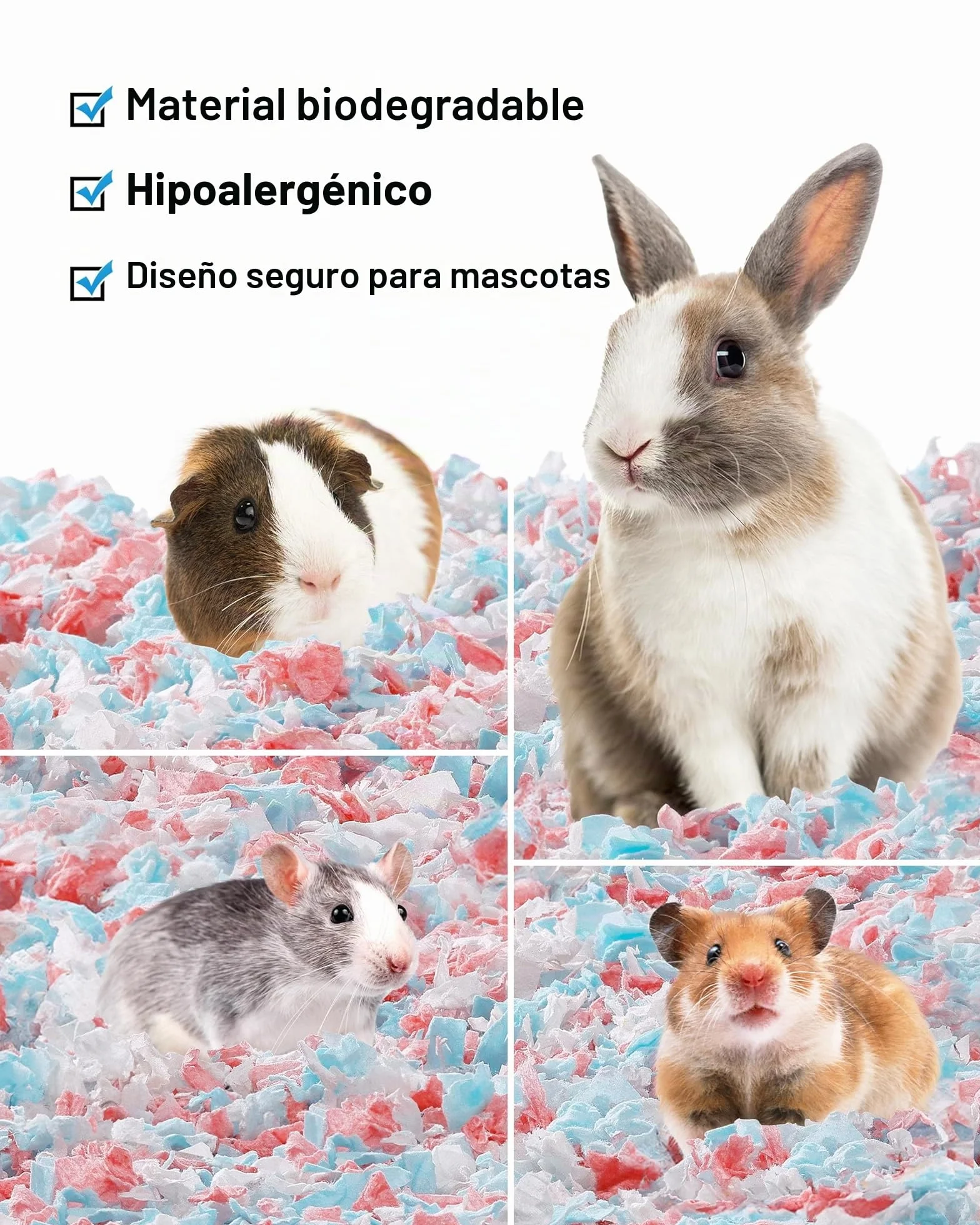 BUCATSTATE Lecho para Hámsteres 70L, Camas para Conejos Animales Pequeños, Ratones, Jerbos, Roedores, Control de Olores, Natural Lecho de Papel Súper Absorbente, 99,9% Libre de Polvo (70litros)