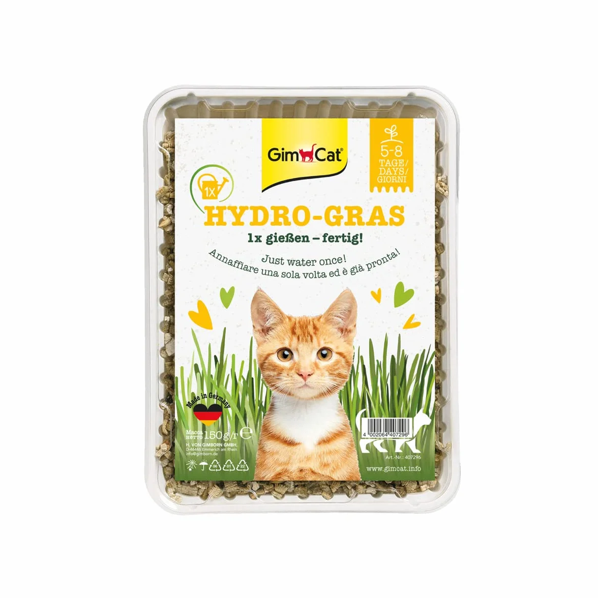 GimCat Hydro-Gras - Hierba fresca para gatos, de plantación controlada, en tan solo de 5 a 8 días - 1 bandeja (1 x 150 g)