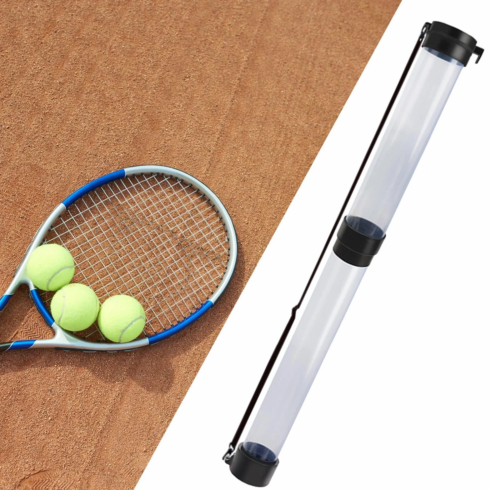 LOVIVER Tubo para Recoger Pelotas de Tenis Telescópico Transparente Capacidad 15