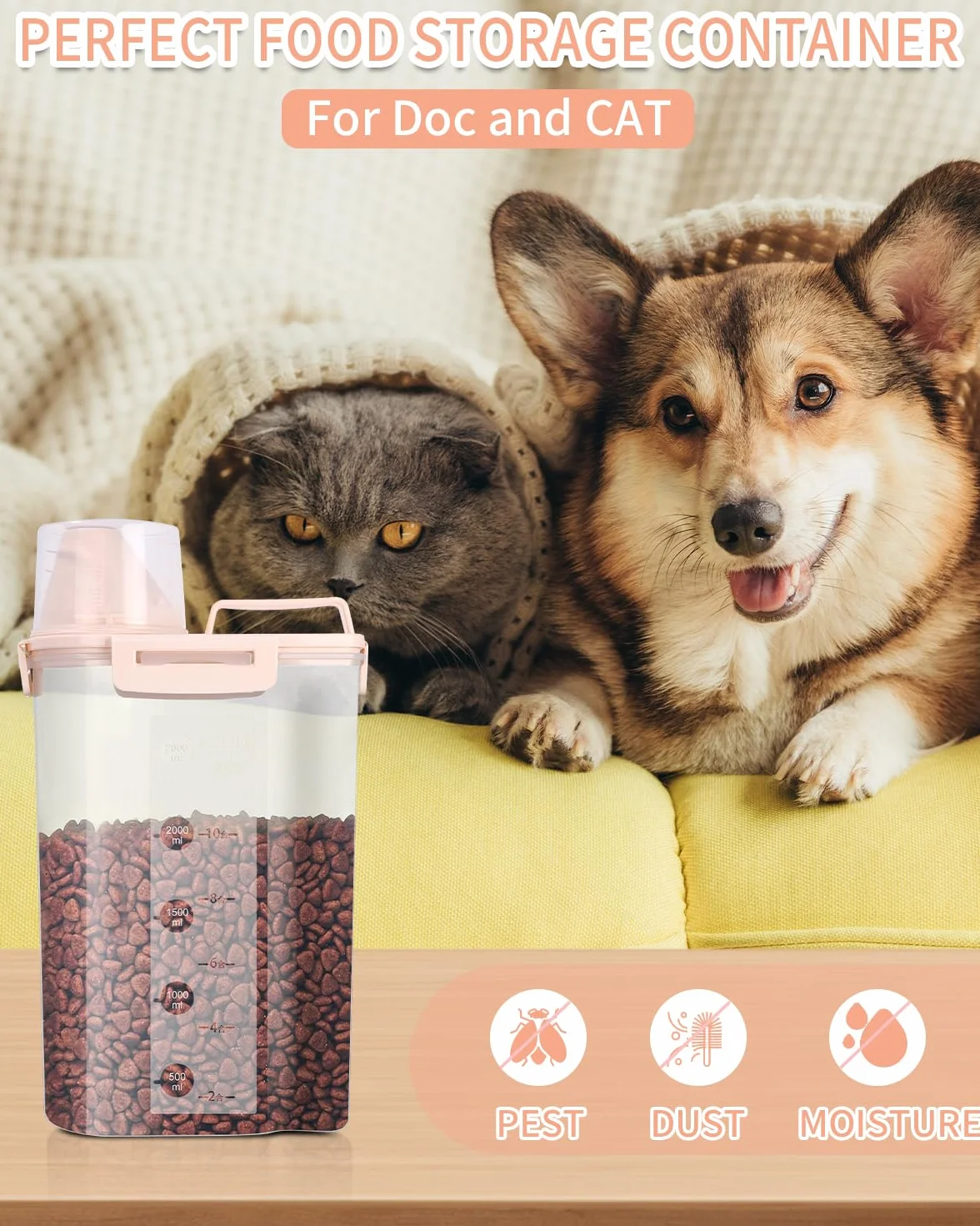 Jutyum 2 Contenedor Comida Perro 3L, Dosificador Detergente Lavadora, Botes Almacenaje Cocina, Contenedor Pienso Perros, Botes Hermeticos