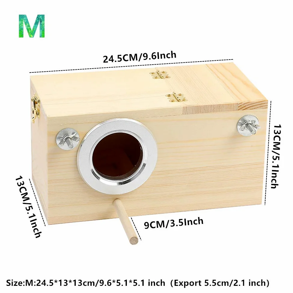YJJKJ - Caja de nido de perrinito de madera de pino para pájaros, cacatúas, loros (M)