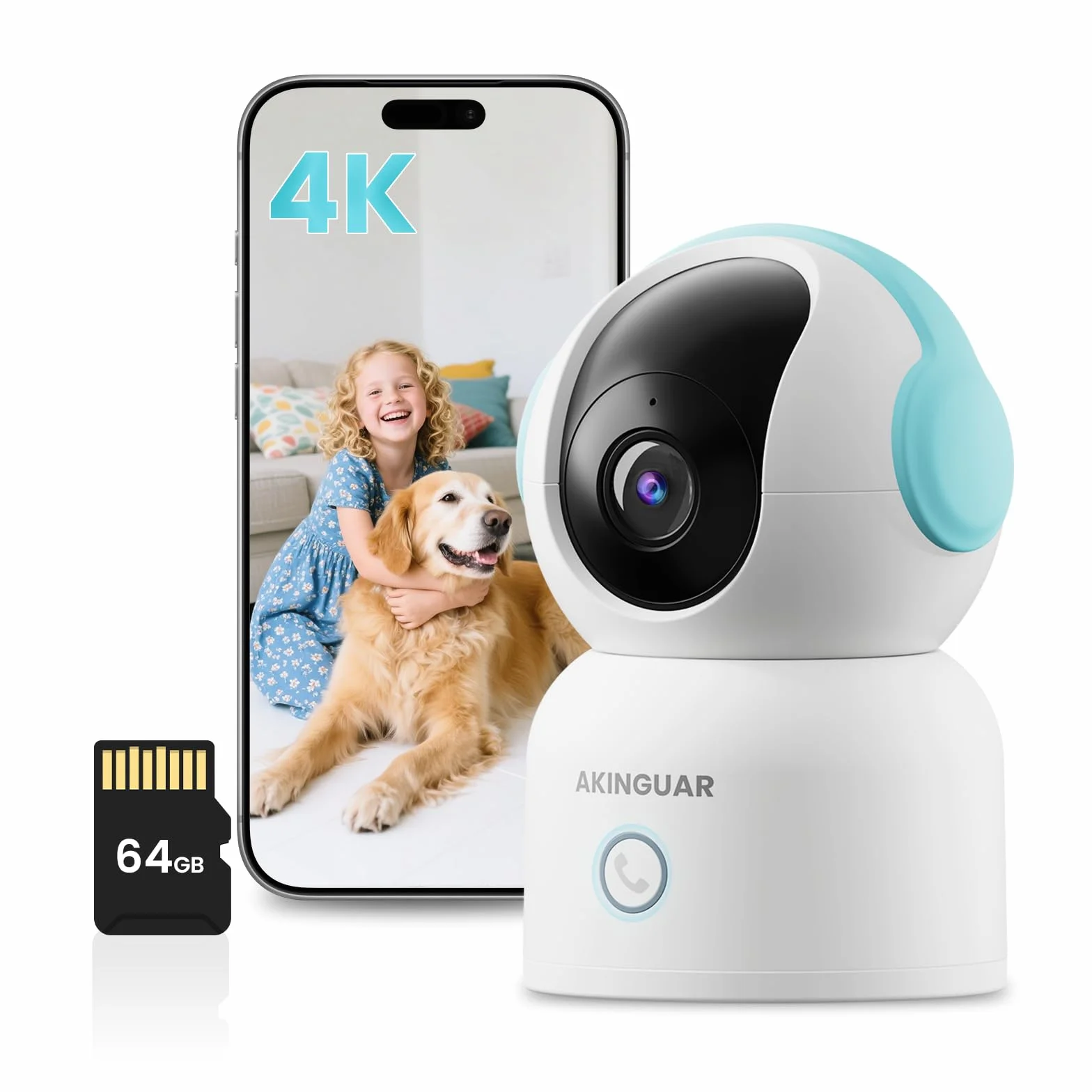 4K 8MP Camara Vigilancia WiFi Interior, 360° PT Cámara IP, AI Deteccion de Humana/Mascata, Seguimiento Automático, Audio Bidireccional, Visión Nocturna, 2.4G/5G WiFi, con Tarjeta de 64GB