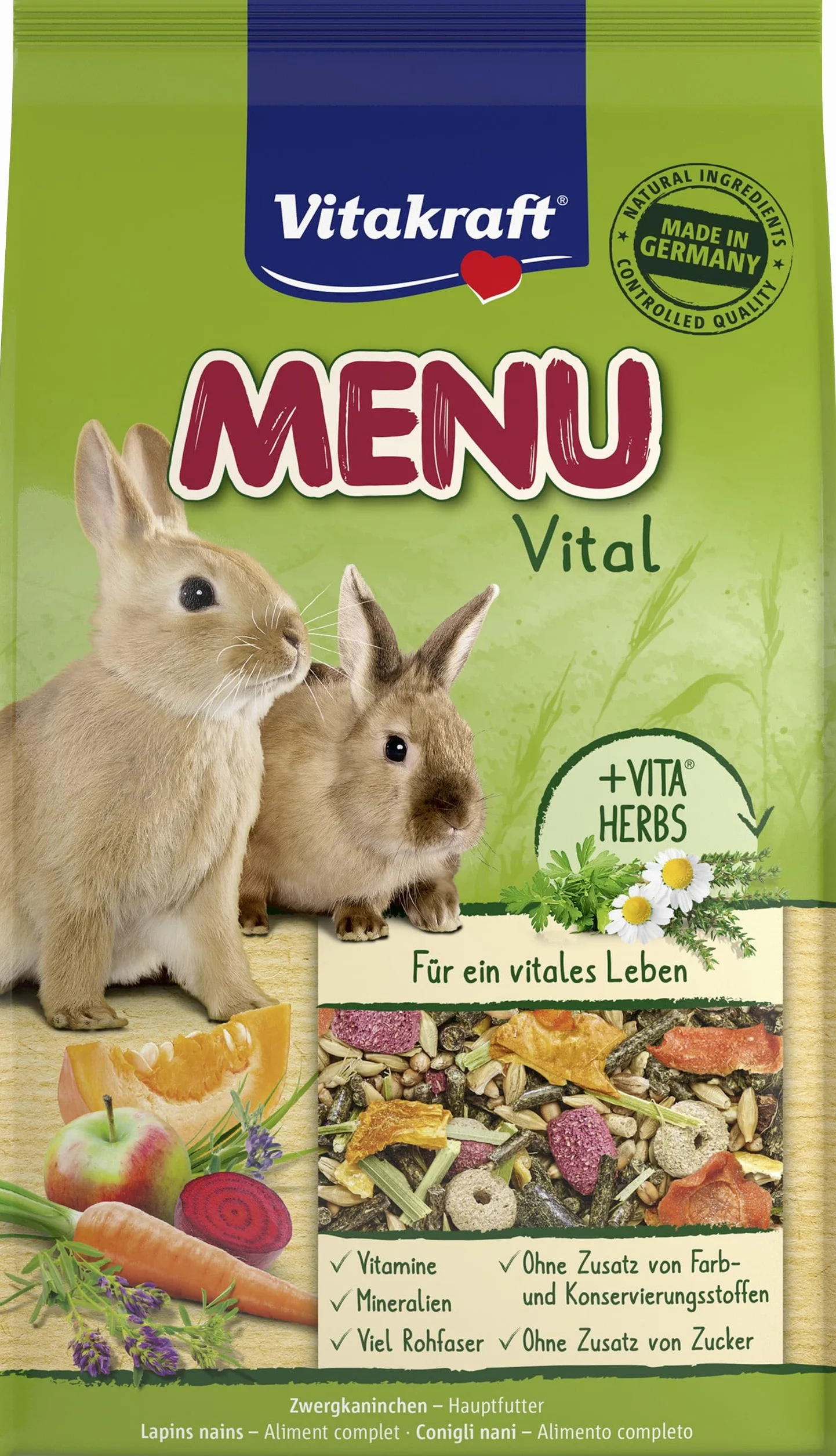 VITAKRAFT Menu Premium Vital Conejo Enano Complejo Natural de Complexeherbs para Conejo Enano 1 kg