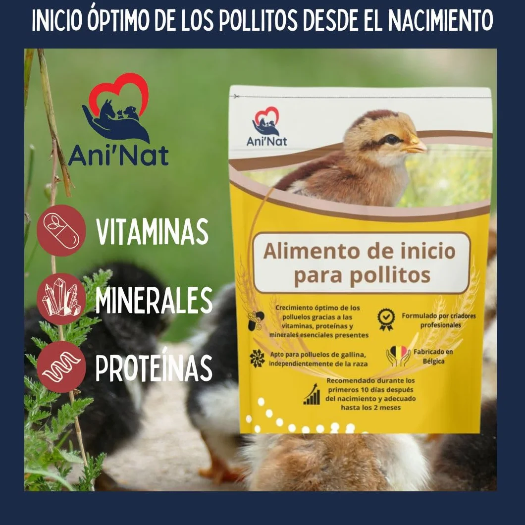 AniNat Alimento de Inicio para Pollitos, Comida de Primera Edad con vitaminas, proteínas y minerales, aceites Esenciales. Apto Desde el Nacimiento. Sin OGM. Sin antibióticos