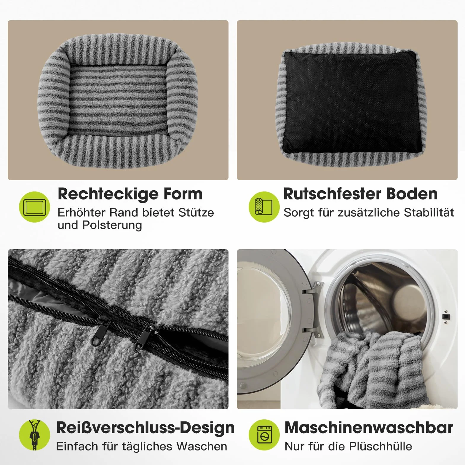 Pawk Camas para perros pequeños, cama lavable para perros con funda extraíble, cálida y suave cama para cachorros con base antideslizante, 51 x 48 x 15 cm, color gris