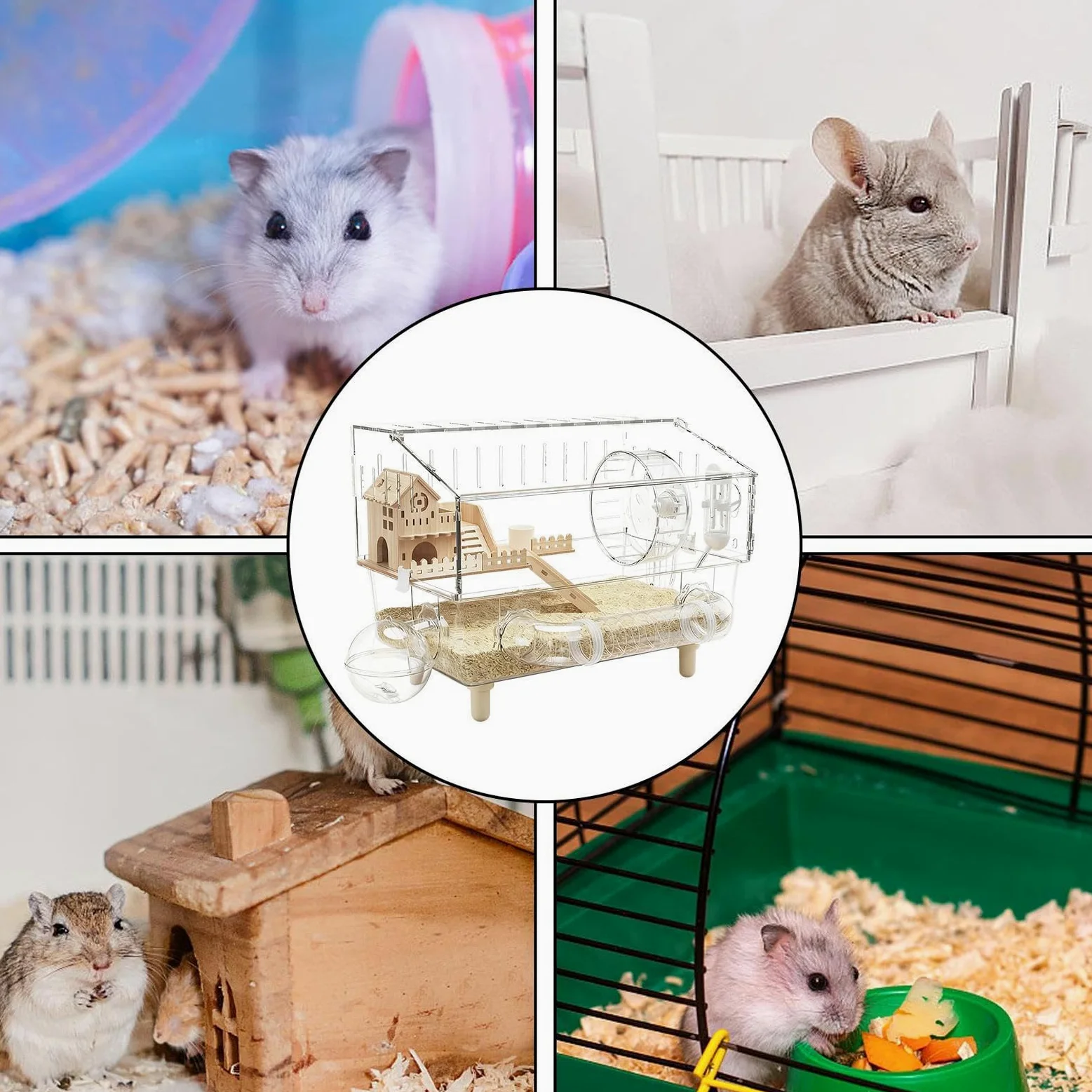 Jaula Para Hámster Hogar De Cría Transparente De 2 Niveles | Jaula para Hurón Acrílica de 45x28x34 centímetros Para Erizo Hurón Gerbo Chinchilla Mascotas Pequeñas Monitoreo