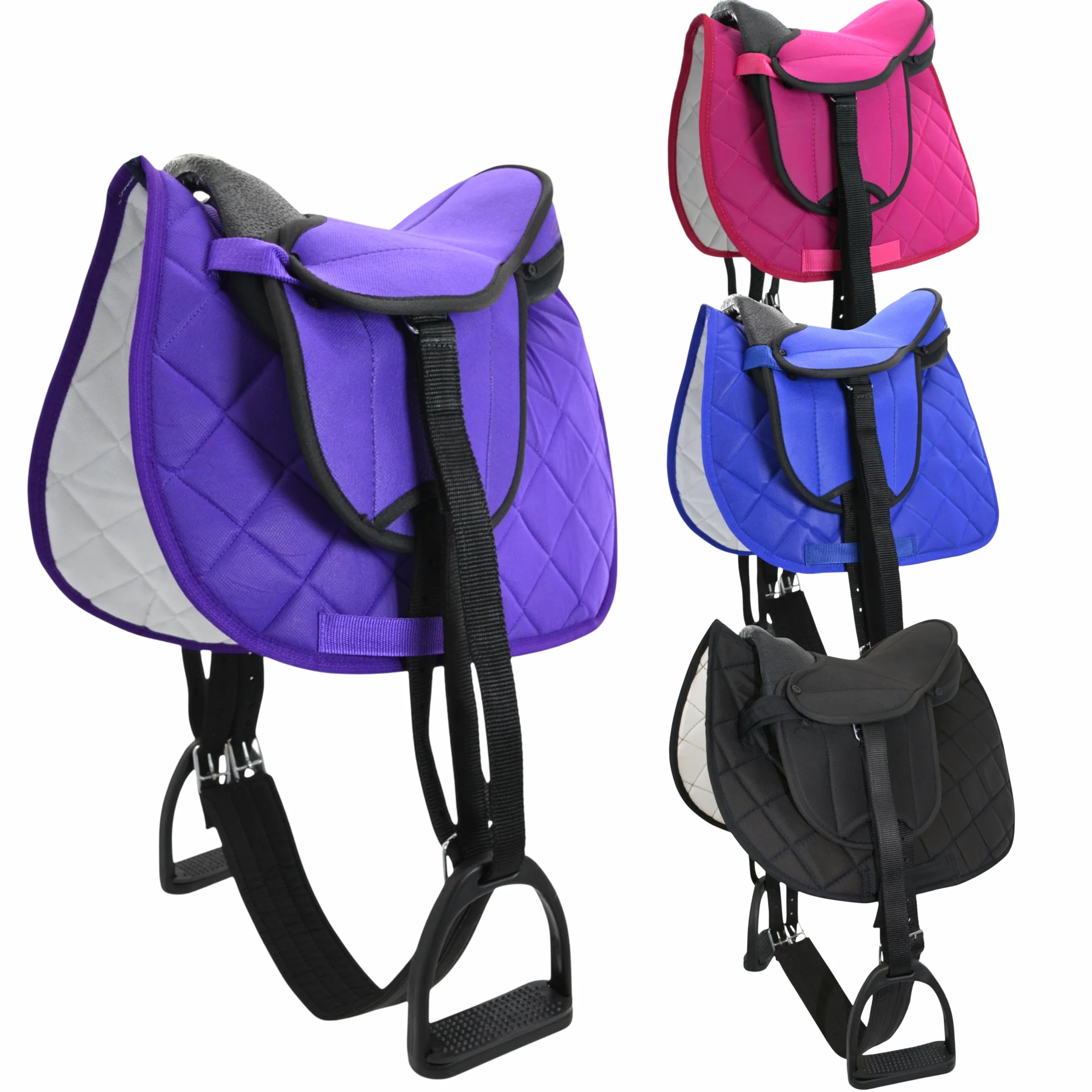 PFIFF 103120 Pro - Juego de sillines para Caballos de Madera o de Juego, Juego Completo para niños, Silla de Montar, Color Morado