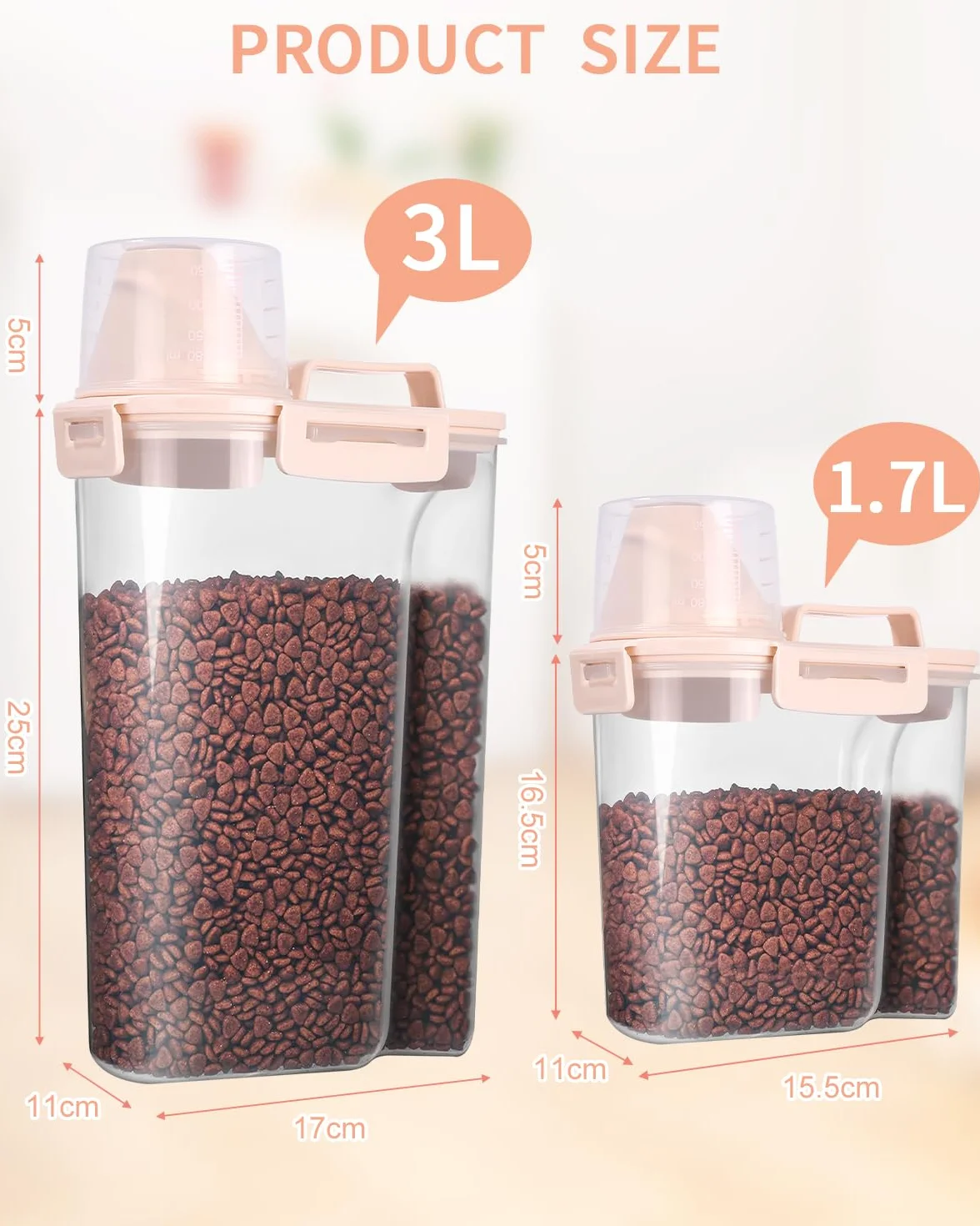 Jutyum 2 Contenedor Comida Perro 3+1.7L, Dosificador Detergente, Botes Almacenaje Cocina, Pienso Perros, Botes Hermeticos