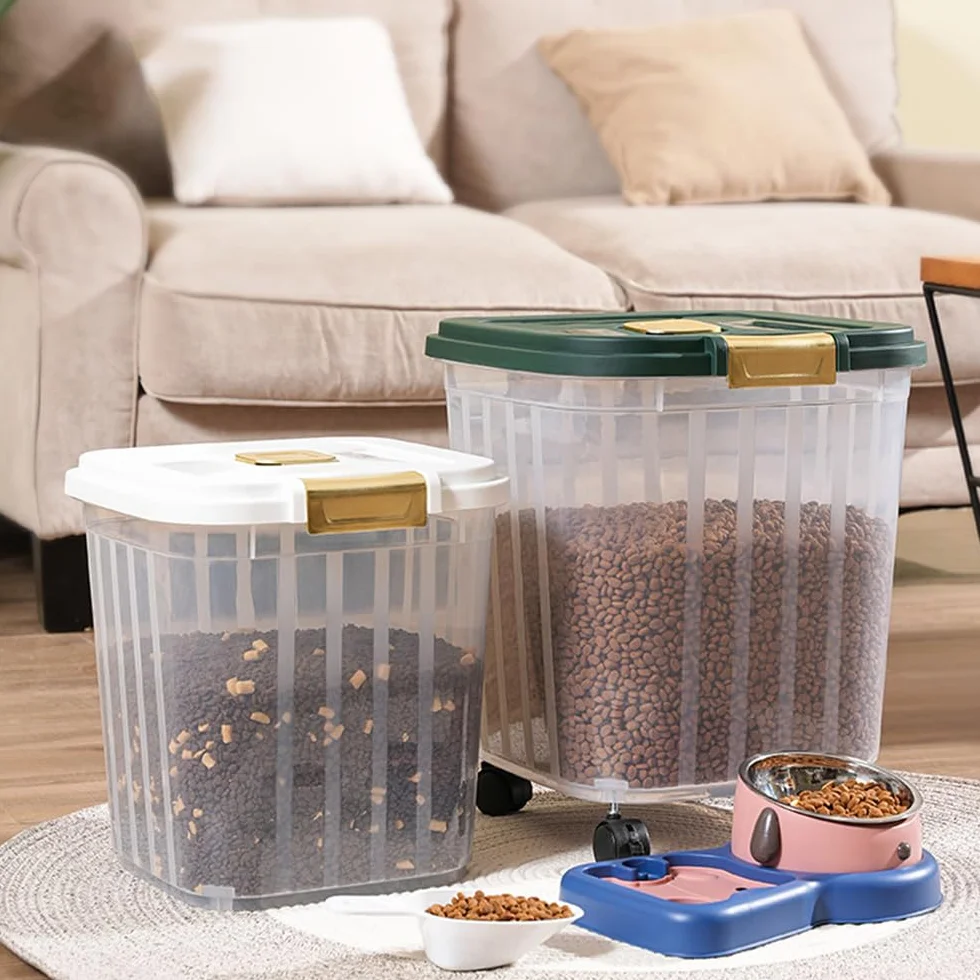 SMELL & SMILE Contenedor de Comida para Perro Contenedor pienso Perros con Ruedas Contenedor para Pienso Contenedor de Alimentos para Mascotas Caja de Alimentos (31 * 33 * 34CM)