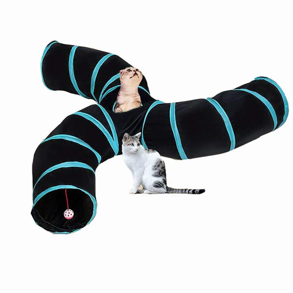 iHOO Túneles para gatos S-Way - Tubo plegable con laberinto de bolas, casa para gatos, mascotas, interactivos, para gatos, cachorros, gatitos, conejos, túneles de 3 vías