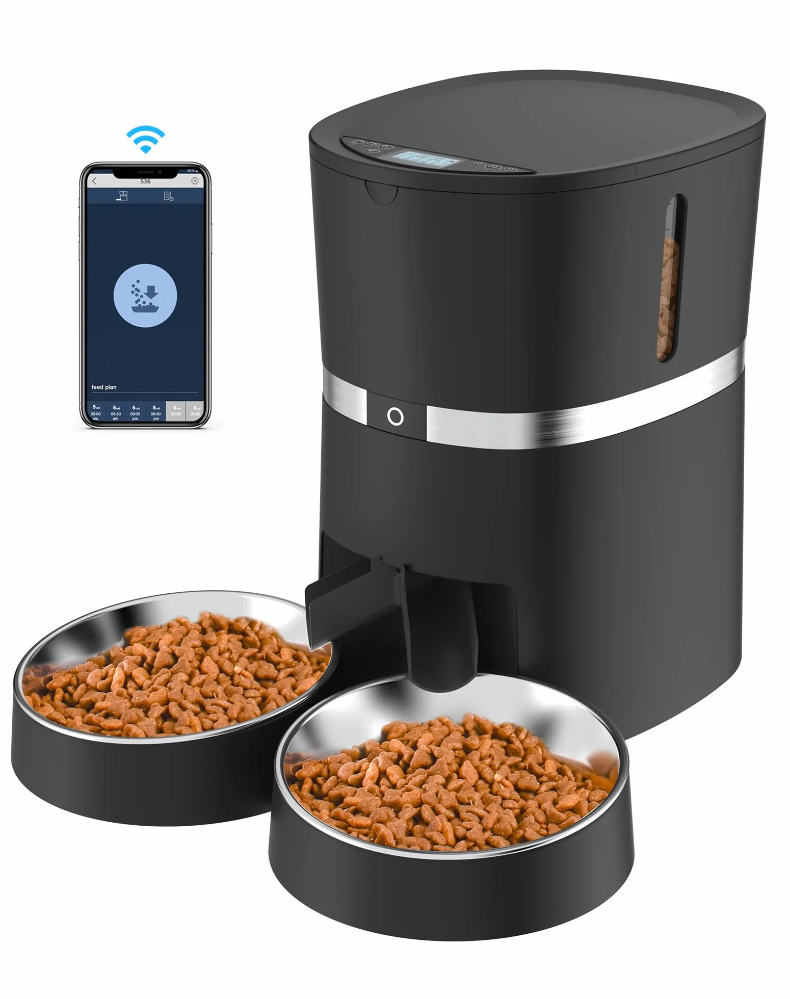 2.4G WiFi Comedero Automático para Gatos y Perros & Múltiples Mascotas,Dispensador de Comida con Control Remoto de Aplicación,10s grabación de Voz,Programable Tiempo de la Comida y Porciones