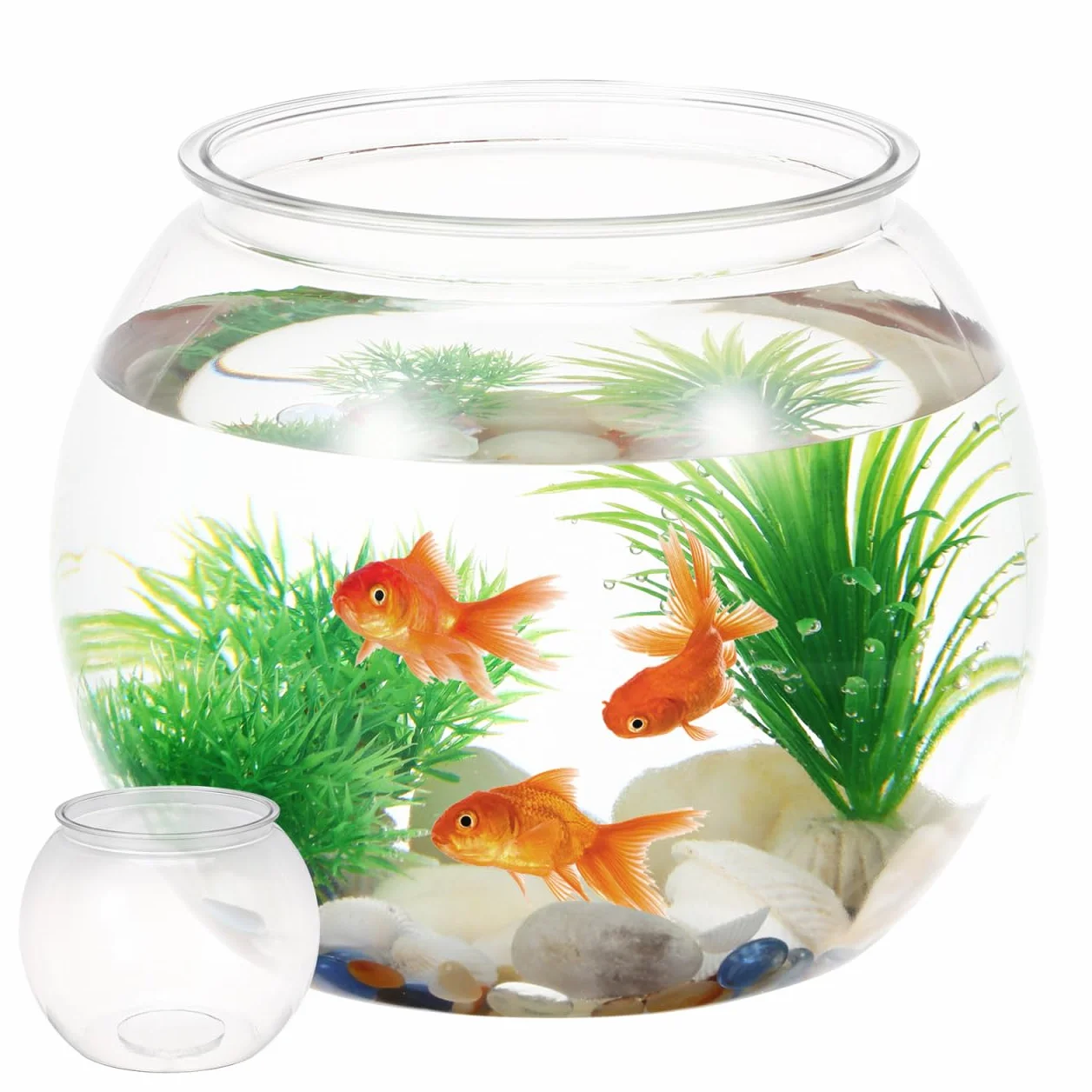 Pecera De Plástico Transparente Redonda De 8.66 Pulgadas para Escritorio Acuario Pequeño Portátil para Peces Y Tortugas Decoración para Hogar Y Oficina