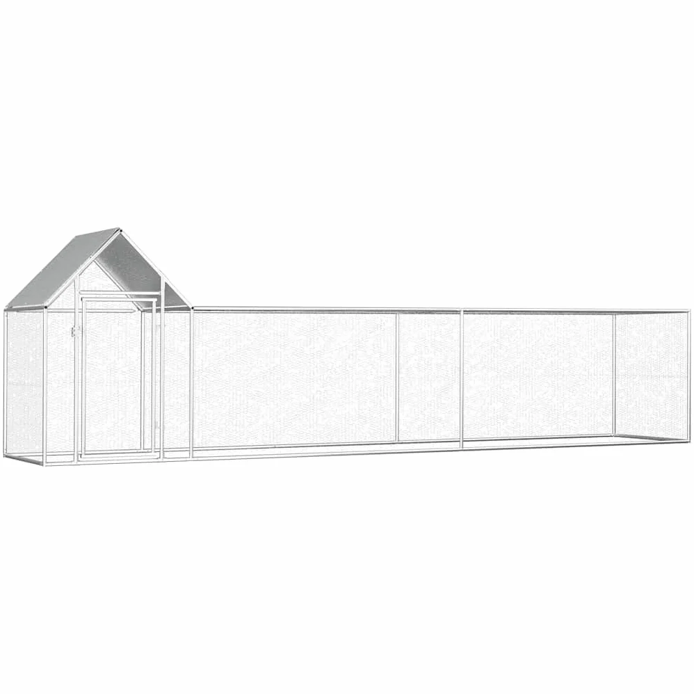 Gallinero de 5 x 1 x 1,5 m, acero galvanizado, gran recinto al aire libre para aves de corral con techo protector y puerta con cerradura, recinto para gallinas, patos y gansos en el