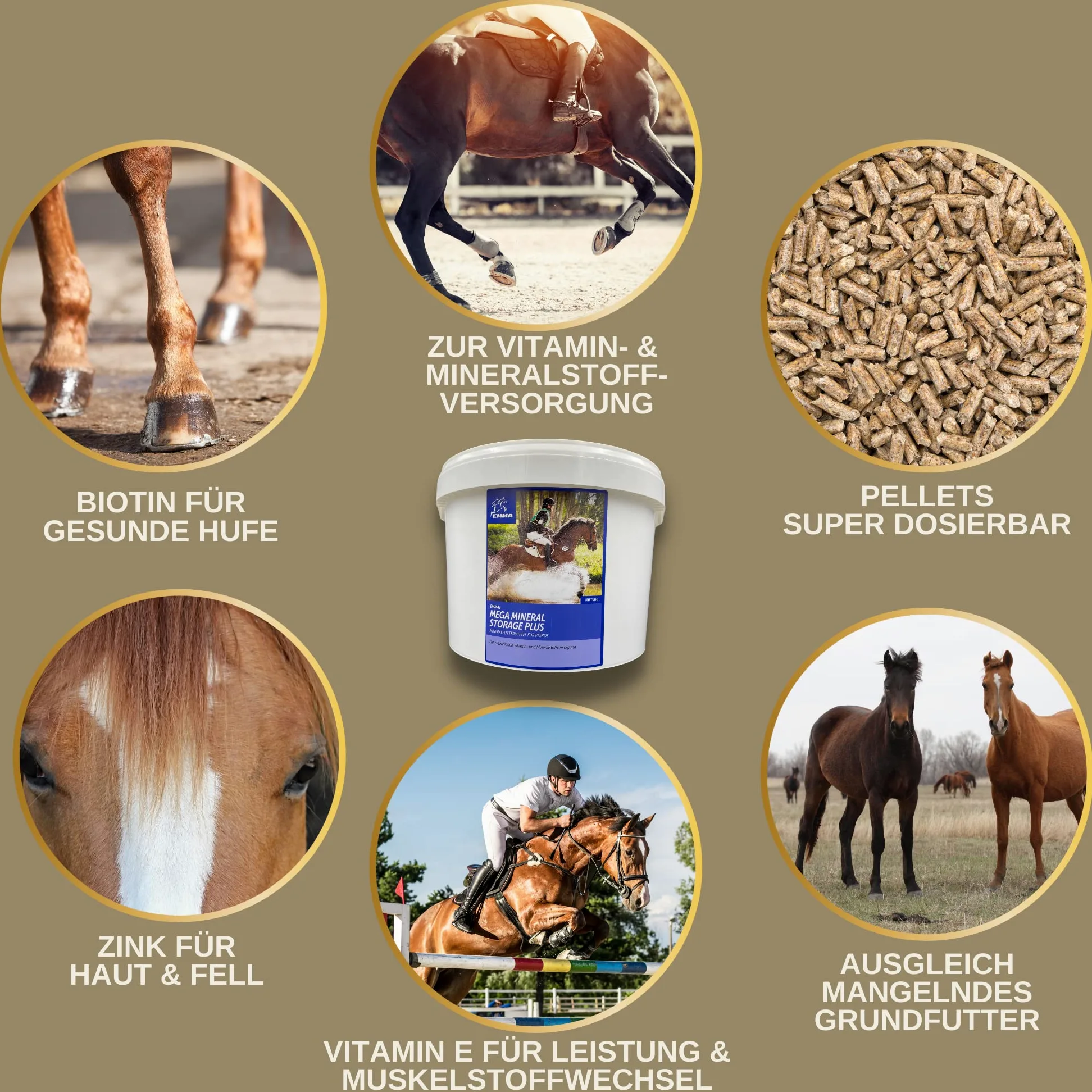 EMMA Alimento mineral y biotina para caballos – Biotin Zinc Pellets para pezuñas, piel y pelo • Minerales con zinc, selenio, magnesio, levadura de cerveza y vitaminas para el crecimiento de pezuñas