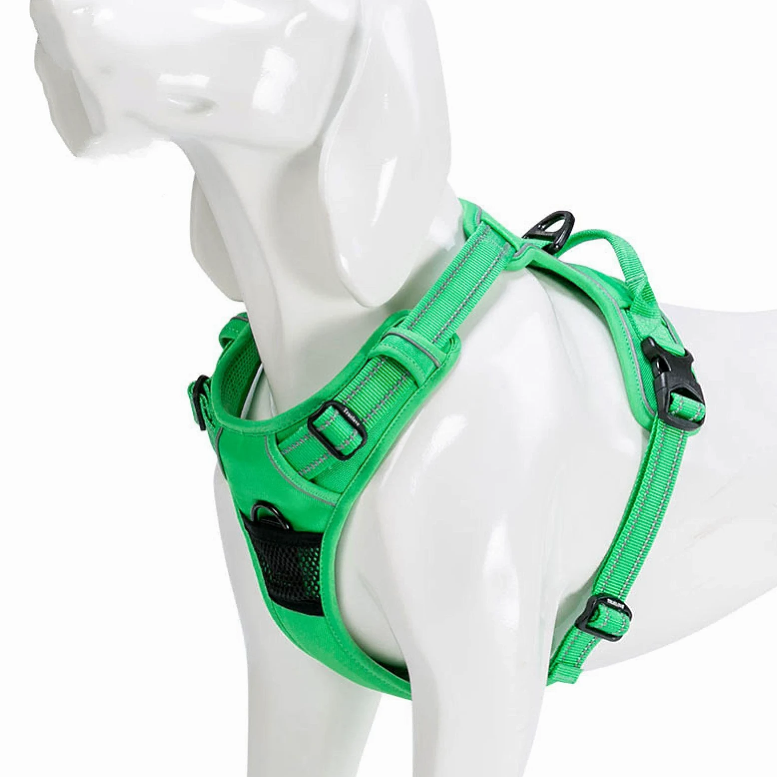 Arnés reflectante de nailon grande para perros de servicio las 24 horas del día, chaqueta de seguridad ajustable para coche, correa de cuero, para mascotas, 69-81 cm, busto verde hierba