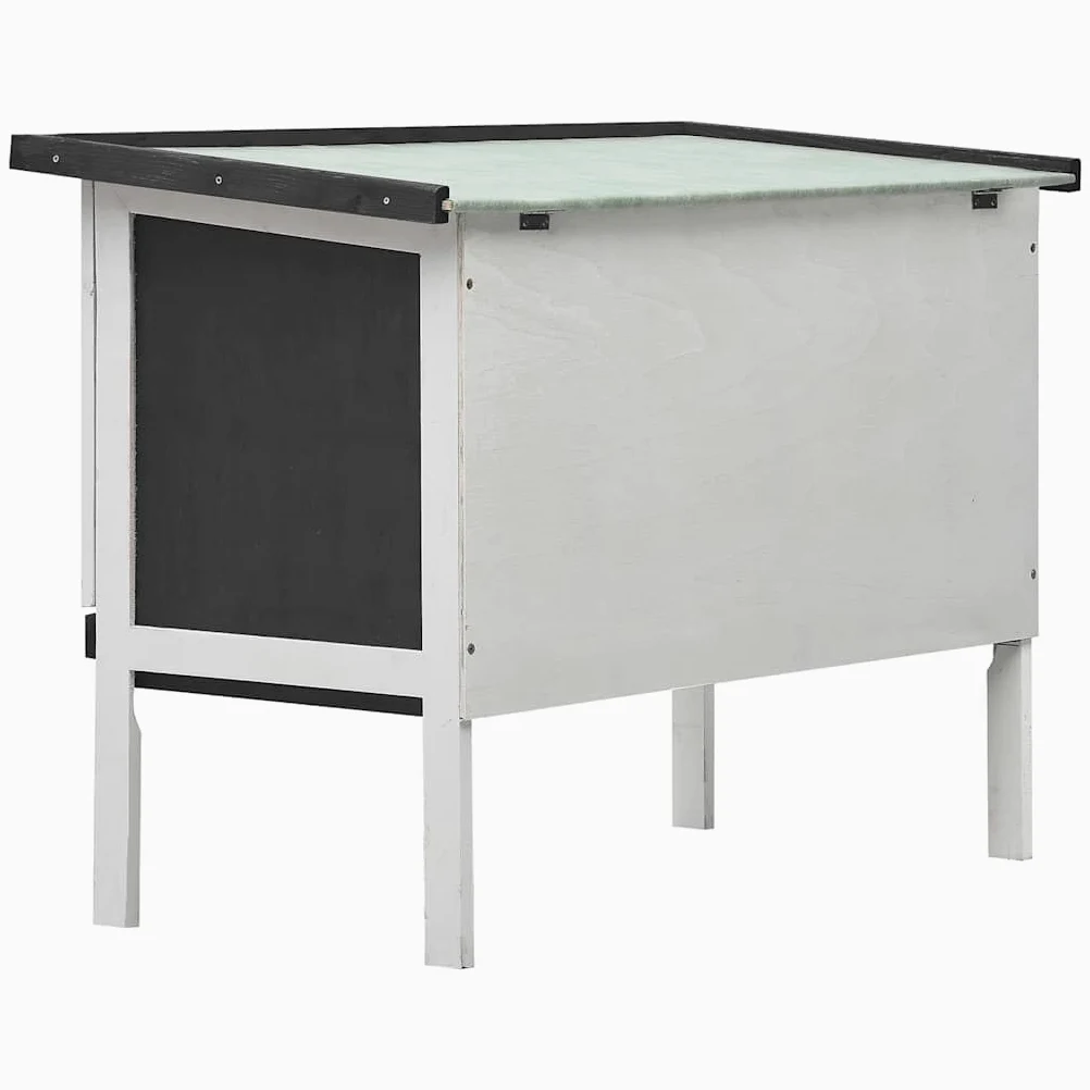 Conejera de madera de 1 nivel, conejera para animales pequeños, con bañera extensible y techo plegable, jaula para conejos, color gris y blanco, 90 x 45 x 65 cm