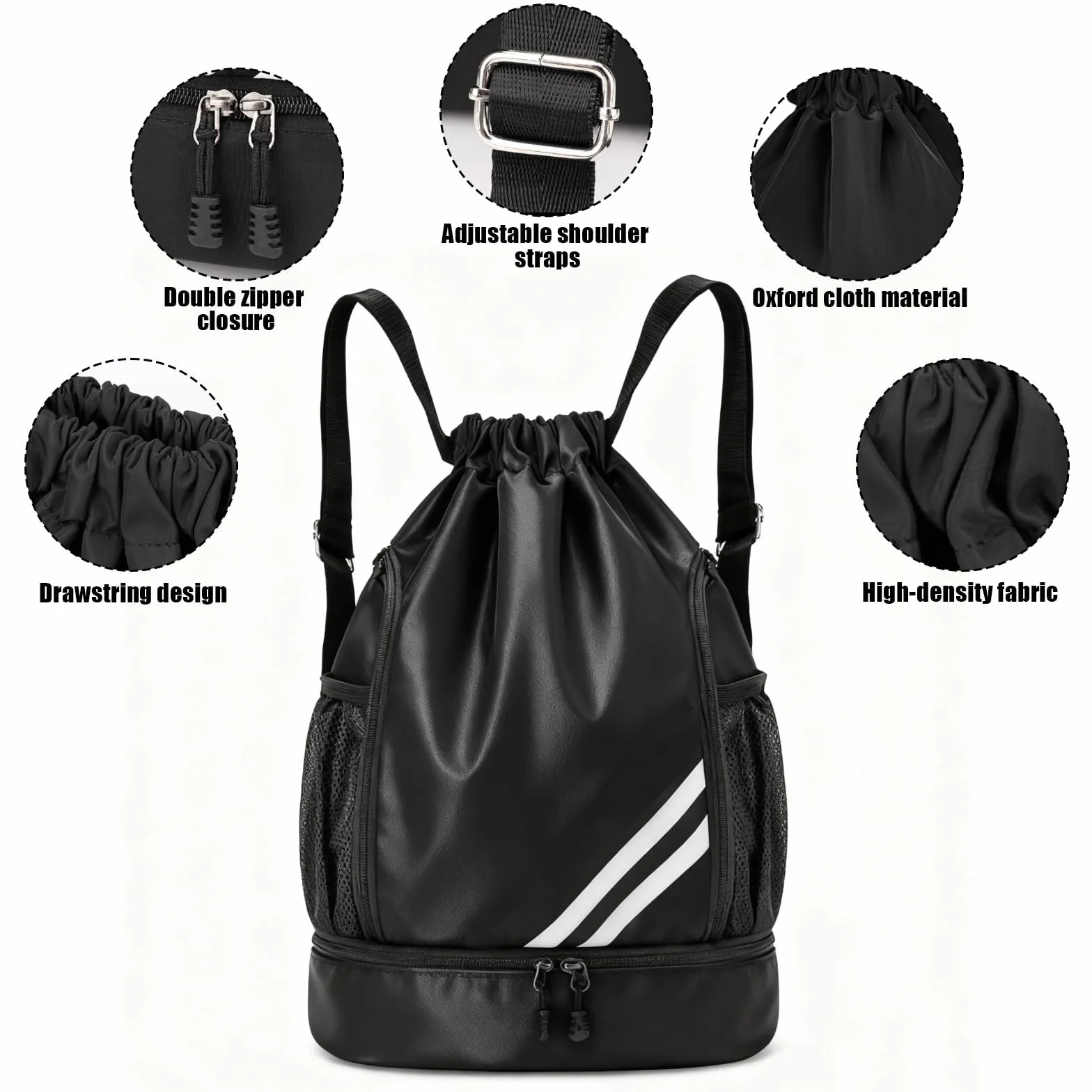 Mochila Gimnasio Hombre Impermeable con Compartimento para Zapatos, Bolsa Deporte Cuerdas Unisex Adulto