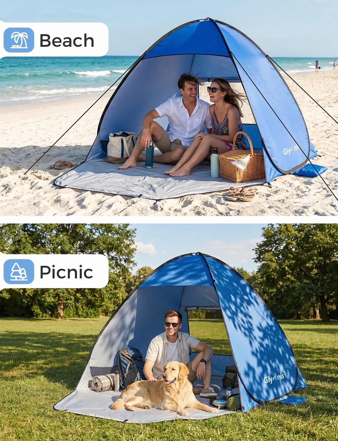 Tienda de Playa Pop Up 2-3 Personas Automática UPF 50+ Portátil