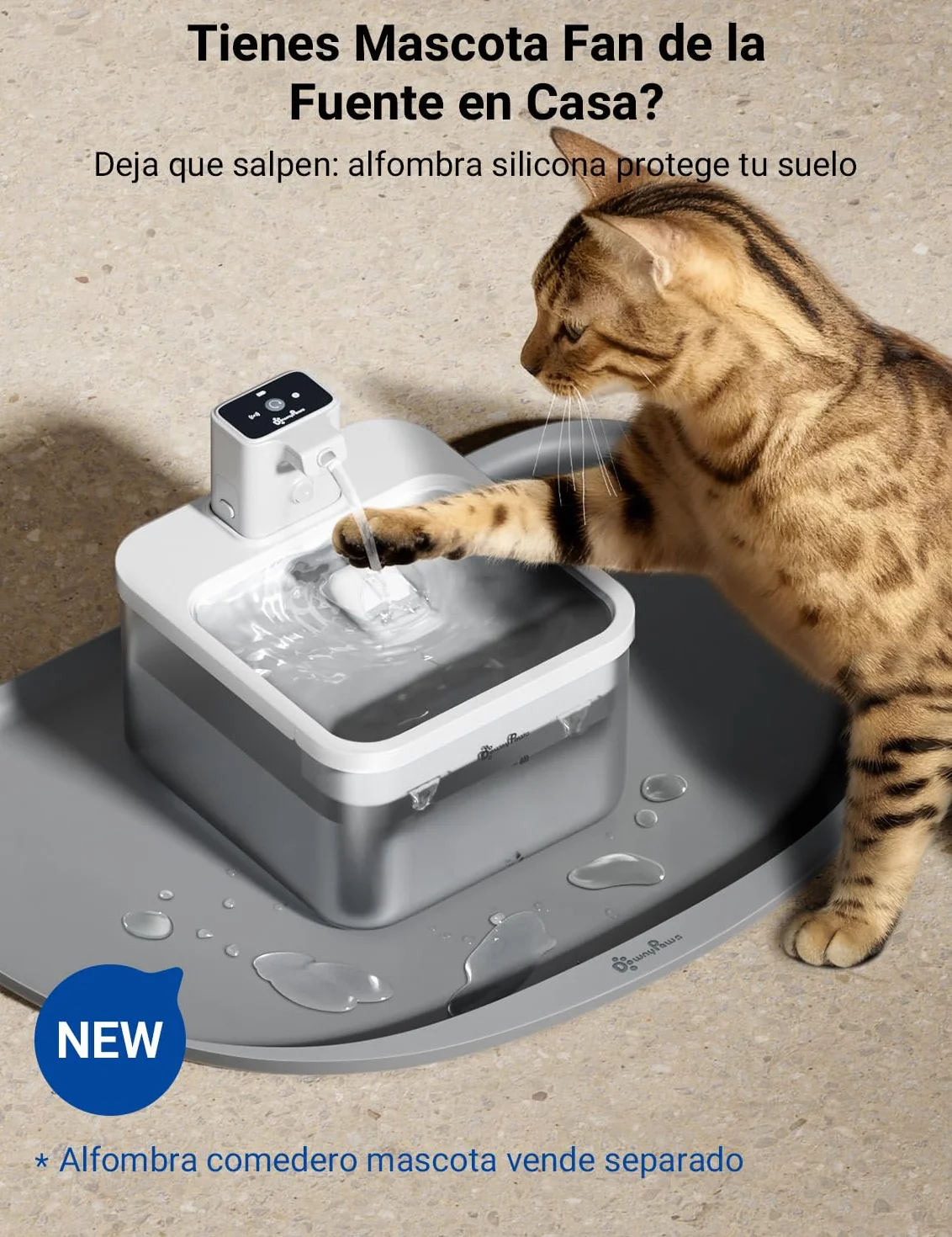 DownyPaws Fuente para Gatos Sin Cable, 2.5L Bebedero Gato con Sensor de Movimiento, Fuente Agua Gato Inalámbrica, Batería Recargable 4000mAh, Bomba de Agua Silenciosa, Blanco
