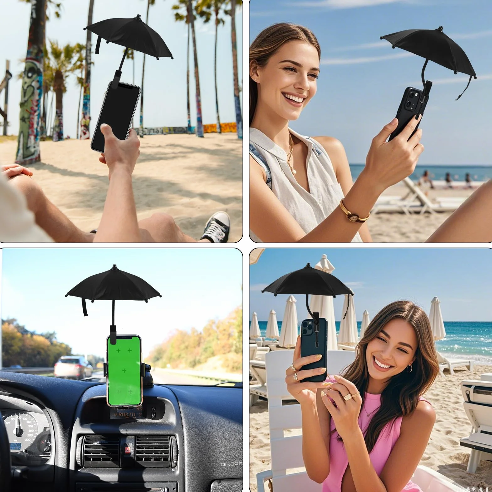 BOXOB Clips de Paraguas para Teléfono Ajustables Parasol Celular Cubre Sombra Proteger Pantalla del Sol Lluvia