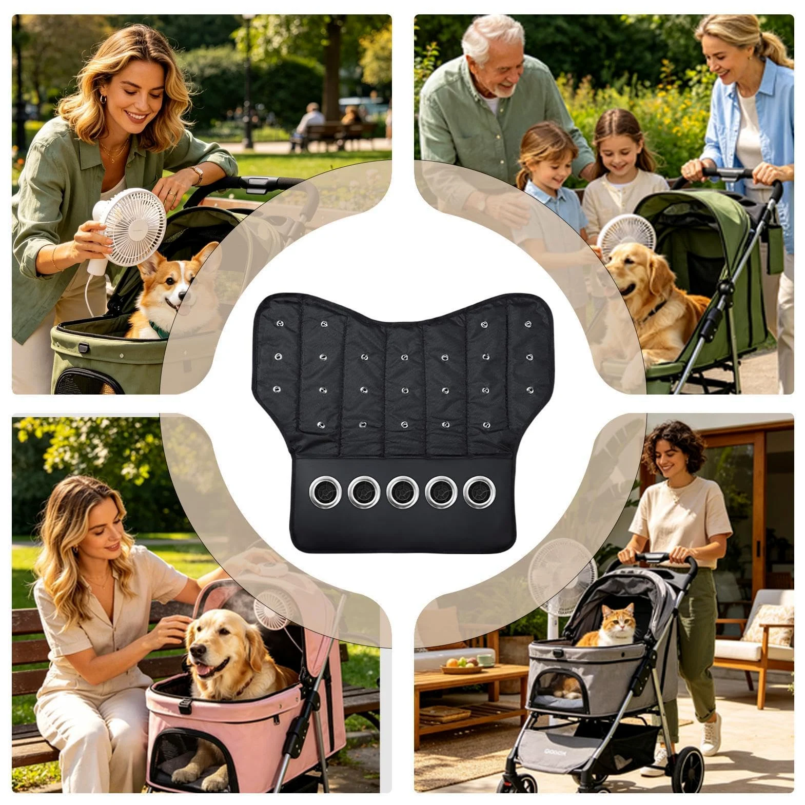 Esterilla Refrescante De Perros Con Cojín Lavable Y Ventilador | Colchoneta Portátil Para Carrito De Mascotas Para Interior Exterior Hogar Viaje Mascotas Y Cachorros Pequeñas Medianas
