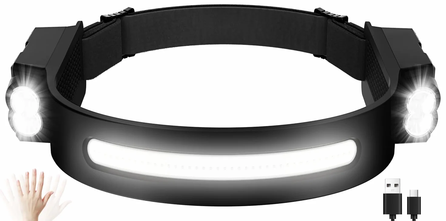Oderra Linterna Frontal Recargable LED 1000 Lúmenes IPX4 Impermeable 8 Modos Sensor de Movimiento