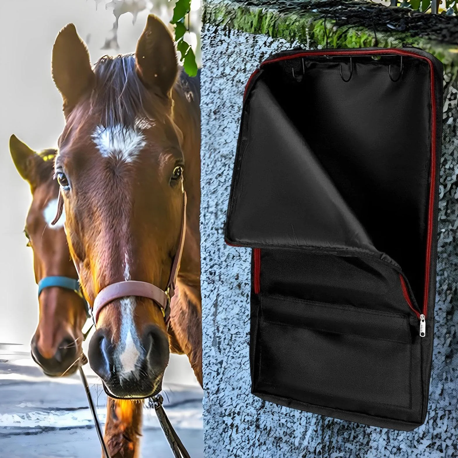 perfk Bolsa para Bridas de Caballo con Ganchos, Soporte Ecuestre para Exteriores, Bolsa de Almacenamiento Colgante, de Transporte para riendas, Cuerda de