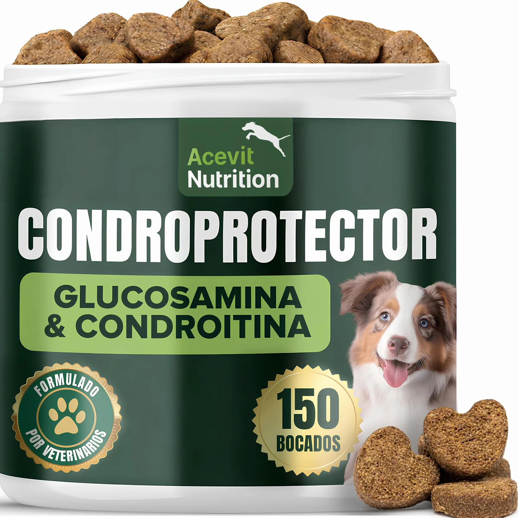 Condroprotector para Perros, 150 Unidades, 100% Natural, Antiinflamatorio, Articulaciones y Cartílagos, Antiartrosis con Colágeno, Glucosamina, Condroitina, MSM, Ácido Hialurónico, Omega 3 y 6