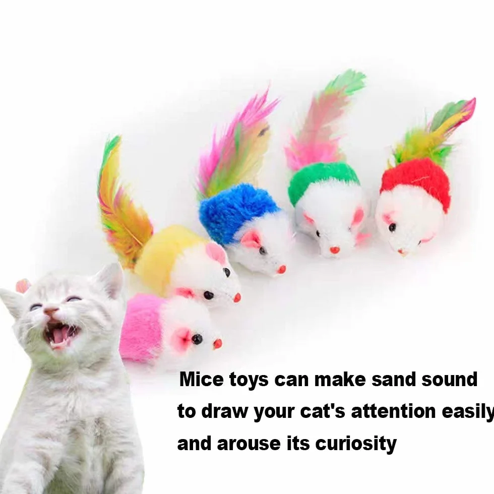 VOVIGGOL 12 Piezas Peludo Juguetes Gato Ratones para Gatos, Interactivo Gatito Juguetes Ratón Sonajero Plumas para Gatos Mascota (Colores Variados)