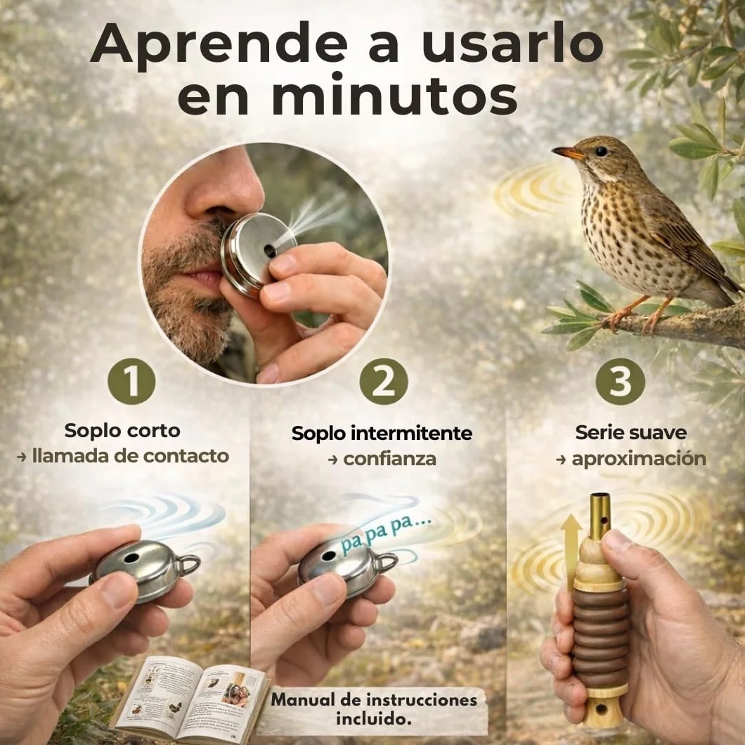 Reclamo Zorzal Bucal Manual con 2 Silbatos para Atraer Zorzales