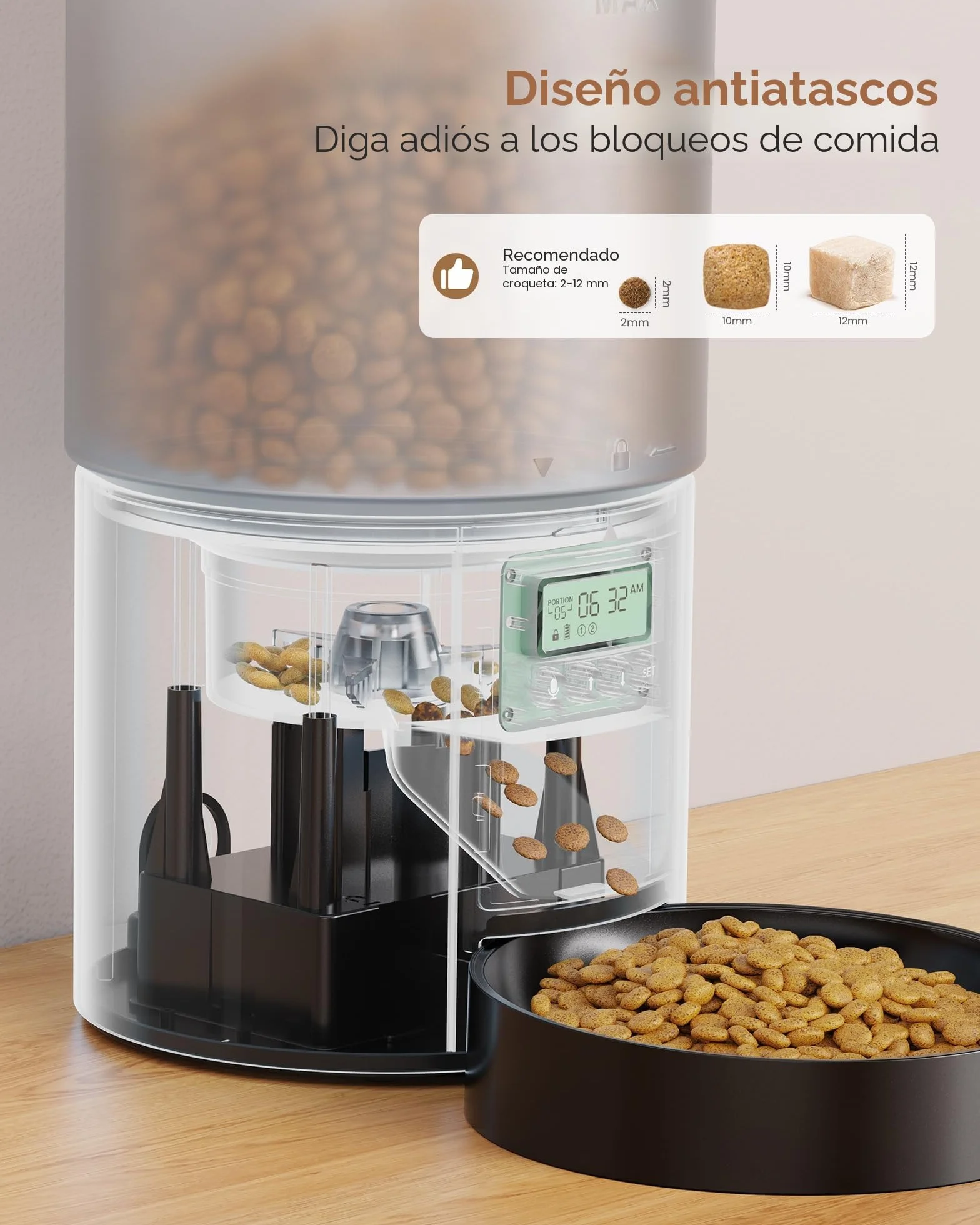 Comedero Gato Automatico Dispensador Comida: Pet Food Feeder con Temporizador Programable - 1-6 Comidas al DíA - Comedero con Presione la Tapa y Función de Grabación 10s - 4L Negro
