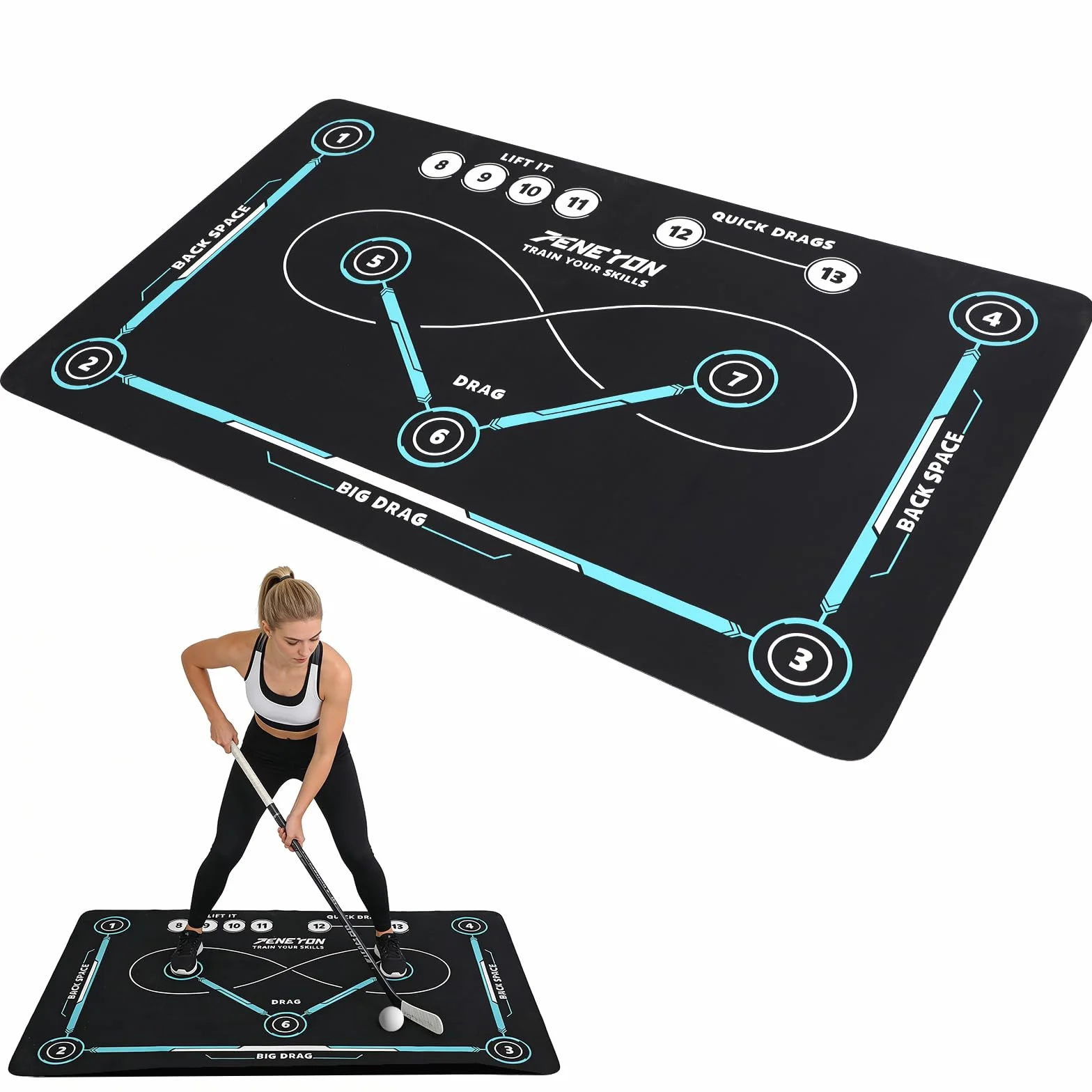 Esterilla de entrenamiento de hockey, 150 x 90 cm, antideslizante y silenciosa