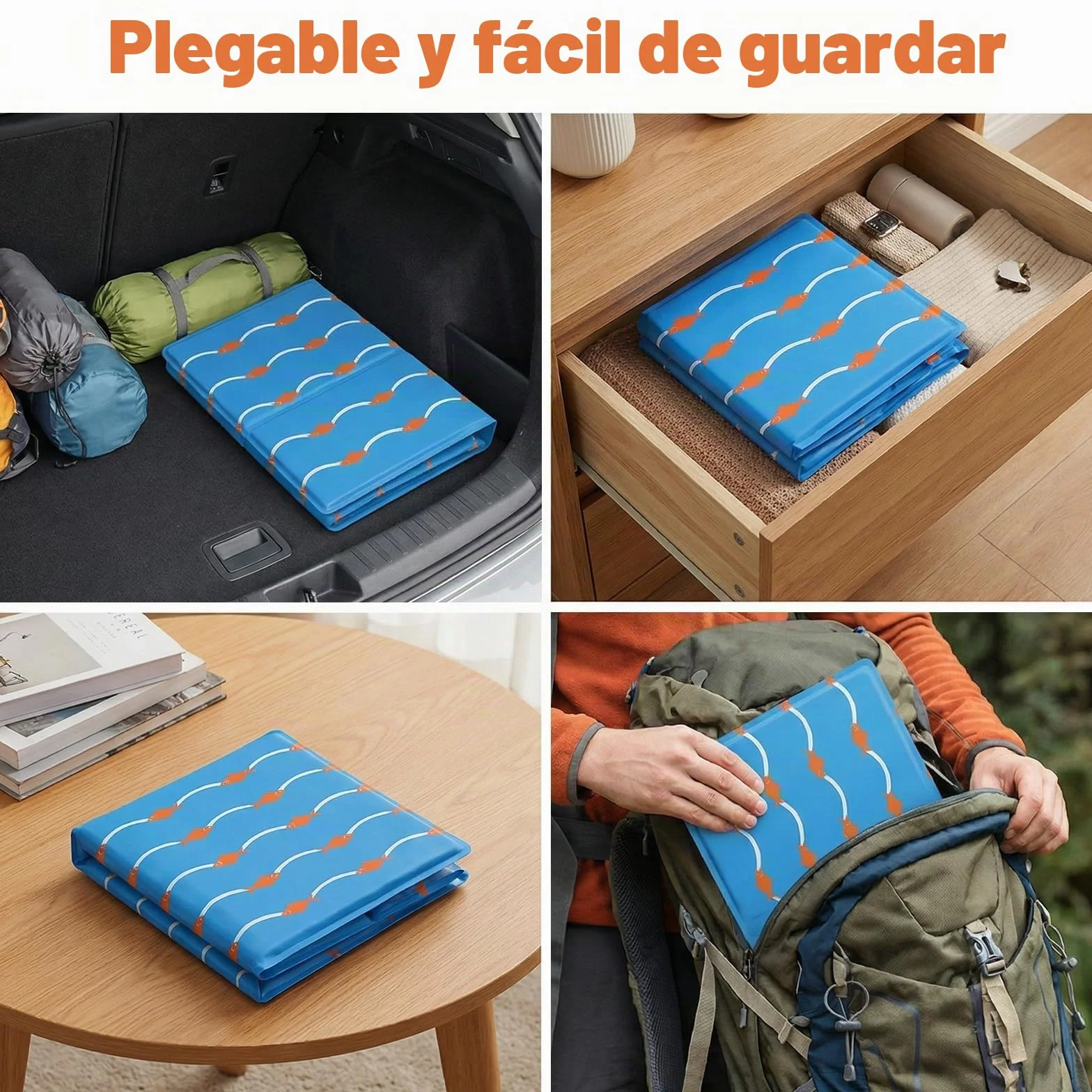 Qoosea Alfombra Refrescante para Perros y Gatos 50x65cm - Diseño Peces y Olas, Colchón Enfriador Autorefrescante, Impermeable y Plegable para Casa Coche y Viajes