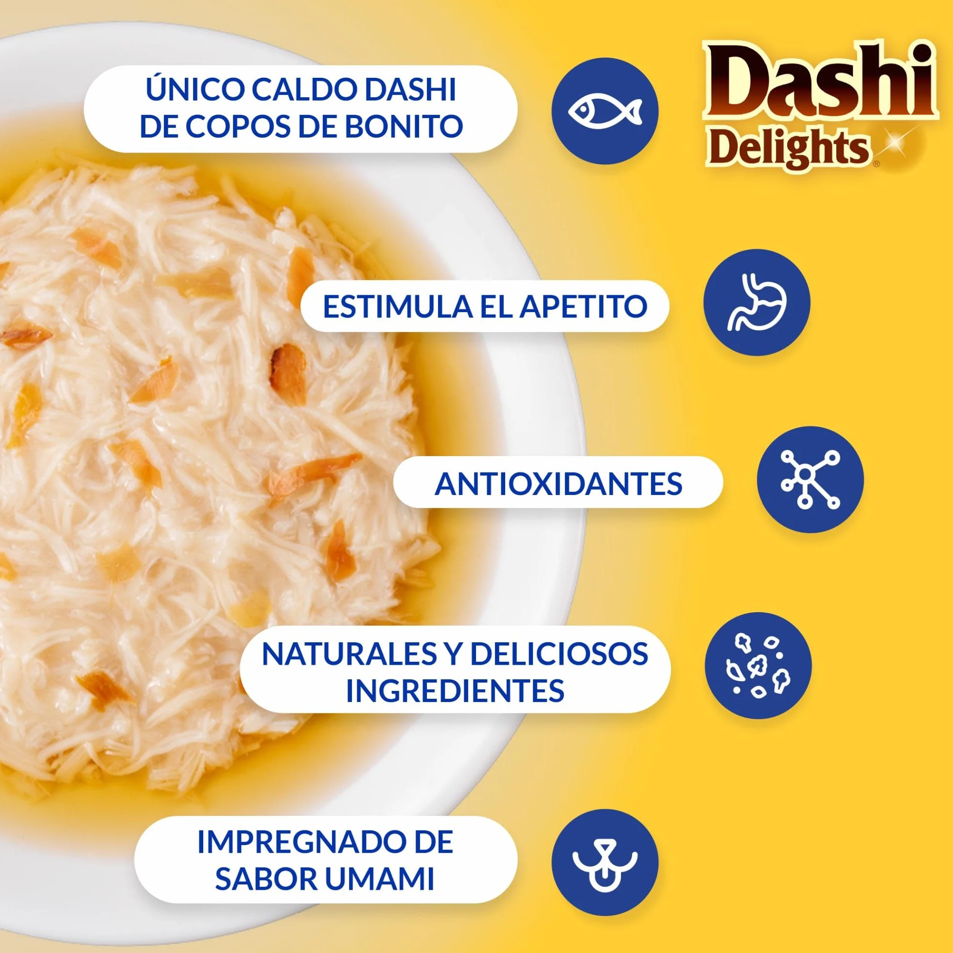 INABA Dashi Delights - Trozos en un Caldo de Copos de Bonito con Pollo - Topping - Alto Contenido en proteínas - Ingredientes Naturales - Comida para Gatos - 70 g