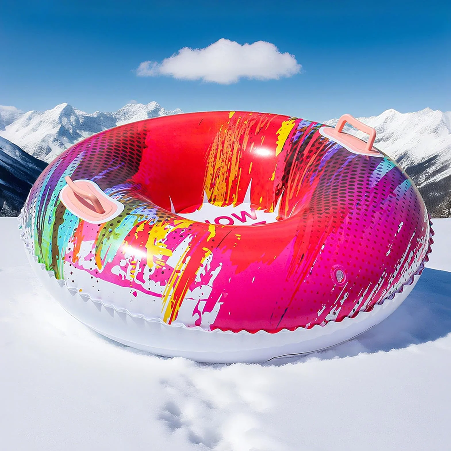 Trineo inflable 87 cm con asas, anillo de nieve engrosado antivuelco para adultos y niños