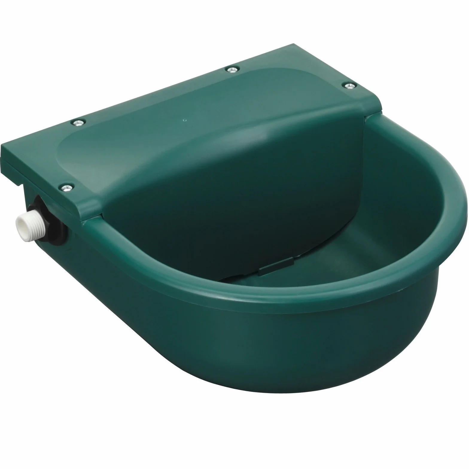 Kerbl Bebedero flotante verde de plástico, bebedero, 3 l, verde, 25,5 x 29 x 14,5 cm, Opción de conexión por la izquierda y por la derecha, 6,5 l/min a 3 bar