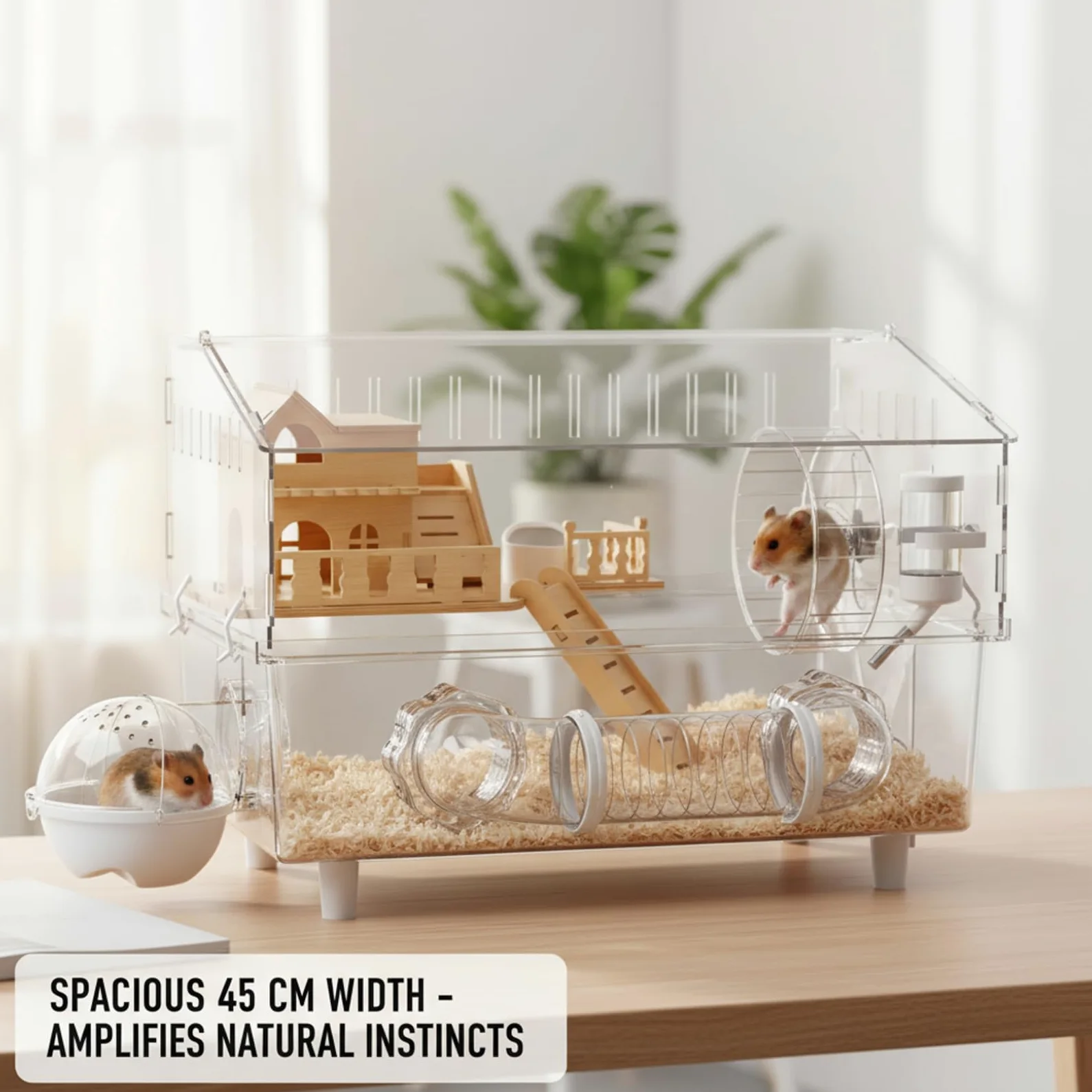 Jaula para hámster, Espacioso hábitat de hámster acrílico Transparente con Loft de Madera, diseño a Prueba de Escapes para hámsteres y Ratones.