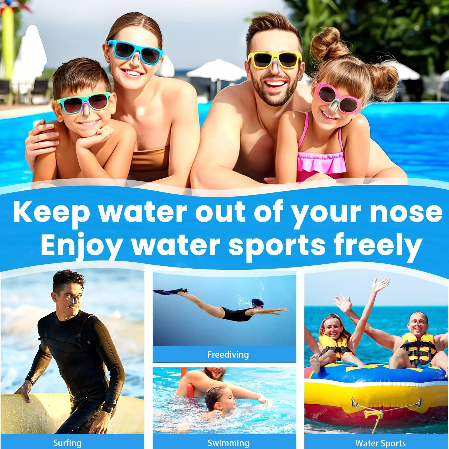 Pinzas Nariz Natación 10 Piezas Clip Nasal Silicona para Niños y Adultos con Caja Almacenaje Multicolor