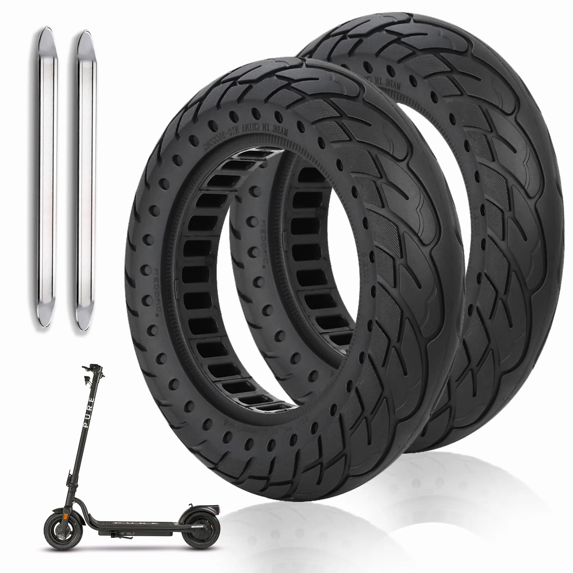Ruedas Macizas 10x2.125 Antipinchazos Compatible con Xiaomi 4 Lite, Smartgyro Ziro, Vivobike S2 Max, Navee V25i Pro (2uds)
