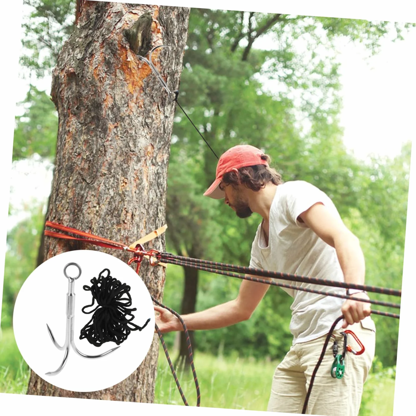 BESPORTBLE Gancho de Escalada de Acero Inoxidable de Tres Garras con Cuerda para Pesca y Actividades al Aire Libre