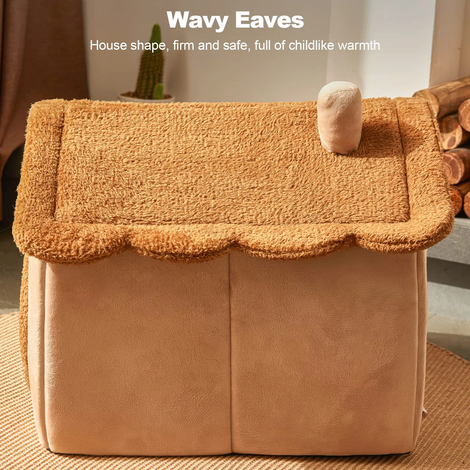 Cama de la cueva del gato, cama lavable para perro, casa cálida y acogedora, plegable cómoda casa para gatos para mascotas, cama para perros con cojín extraíble (L, marrón)