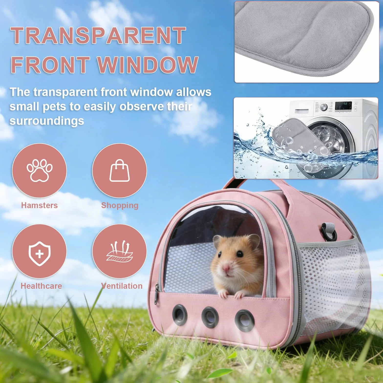 Transportín portátil para cobayas con ventana transparente y malla transpirable para pájaros, ratas, hámsters y otros animales pequeños
