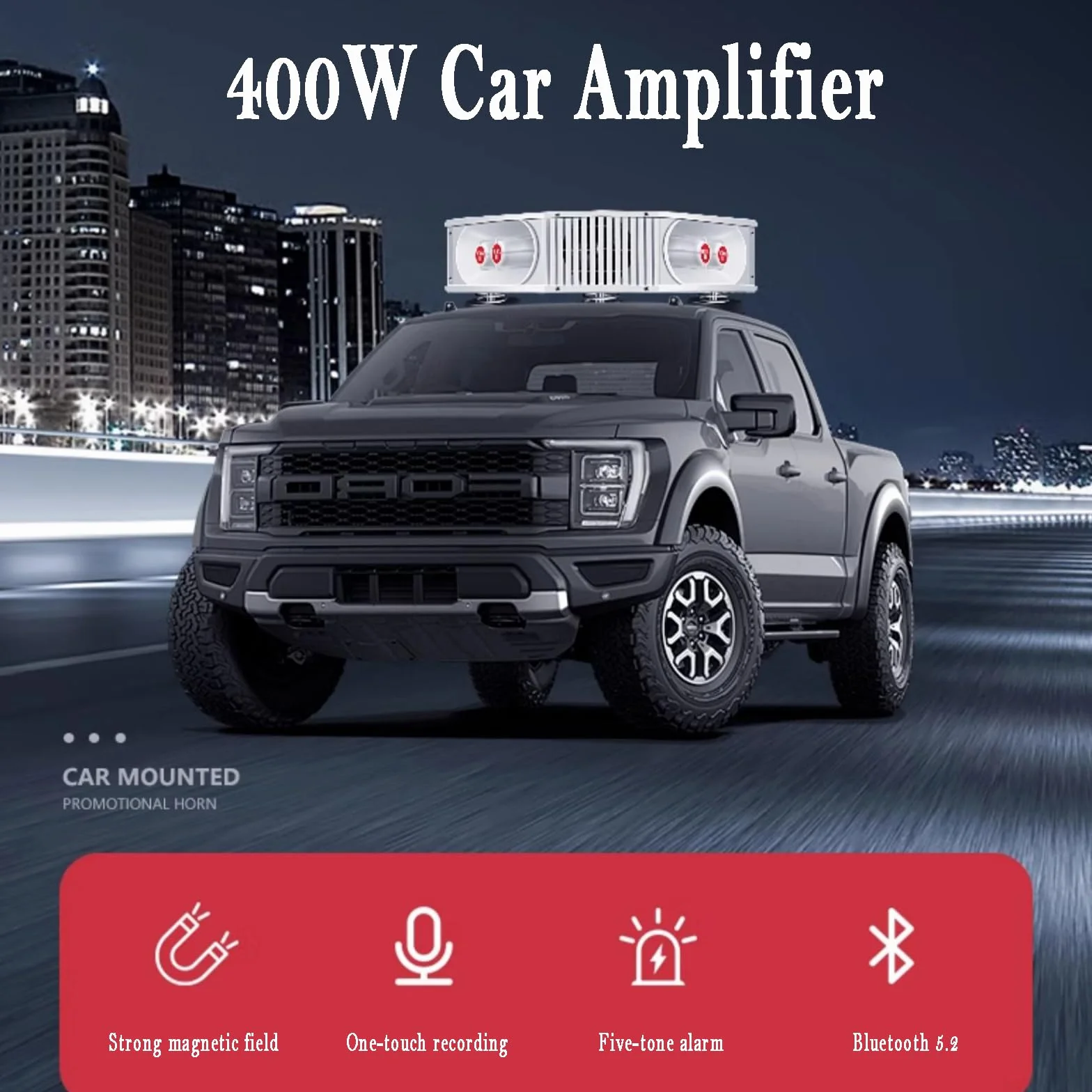 Megáfono para Coche 400 W Altavoz Publicidad Techo con Amplificador Bluetooth USB/TF 4 Tweeters 4 Woofers