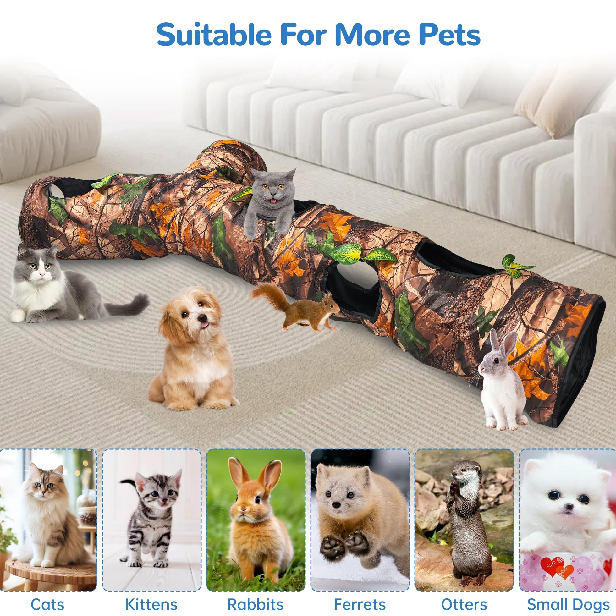 Túnel para gatos de interior grande, juguete de cama para gatos con tres canales y hojas, cueva para gatos en forma de Y, plegable, fácil de almacenar, adecuado para gatos y otras mascotas