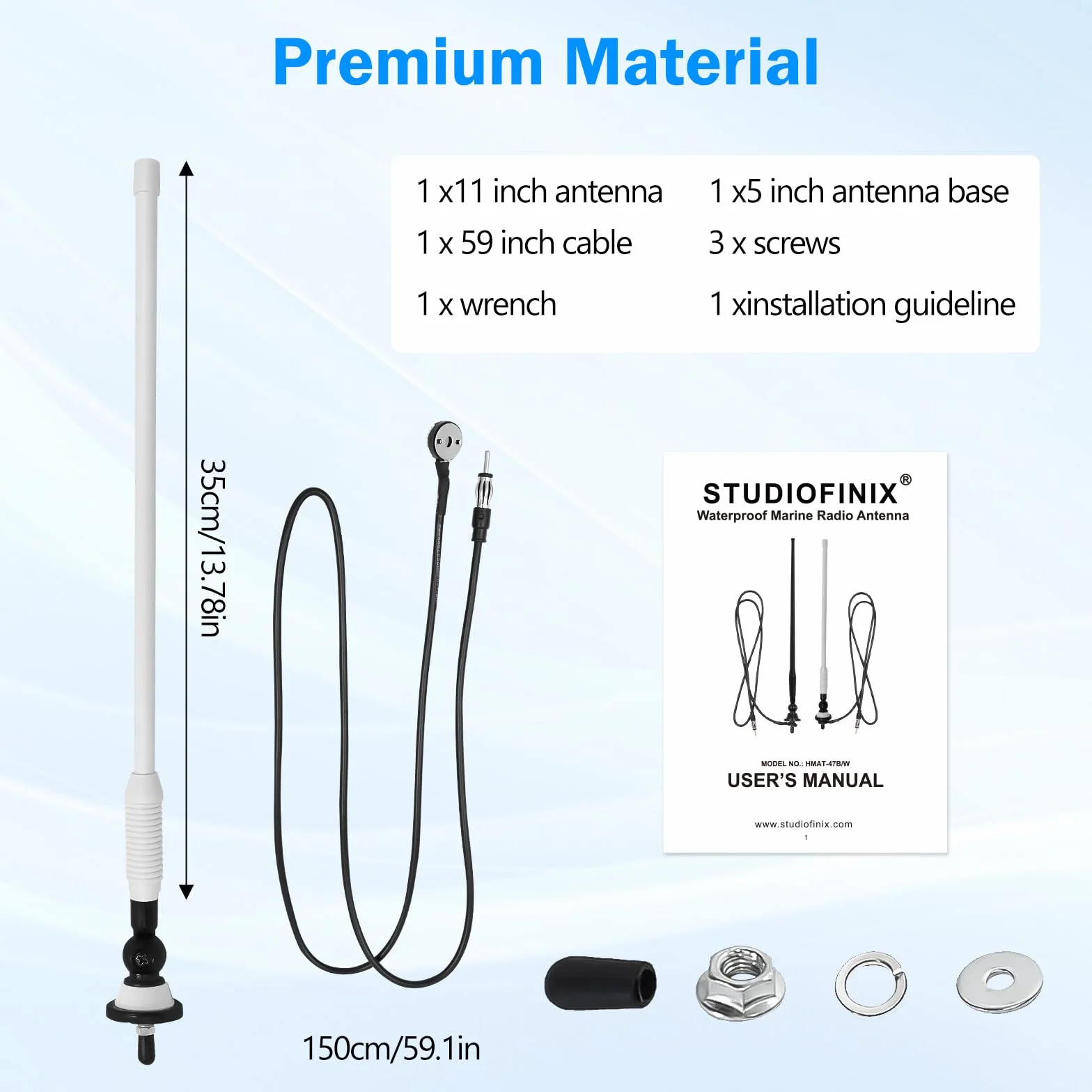 STUDIOFINIX Antena de radio marítima impermeable Dipolo flexible mástil FM AM para barco